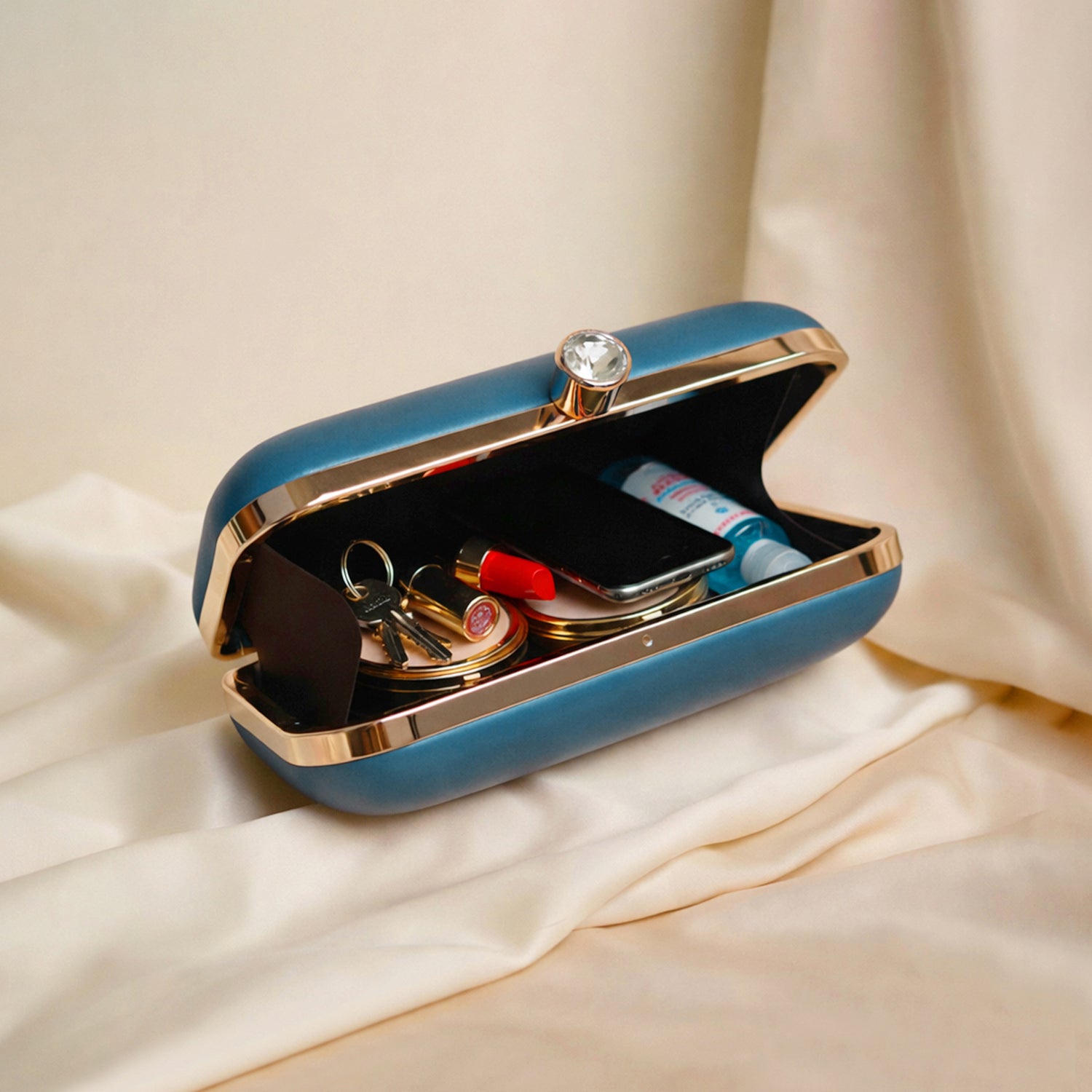 Artklim Blue Based Girl With Magnolia Flower Portrait Printed Clutch