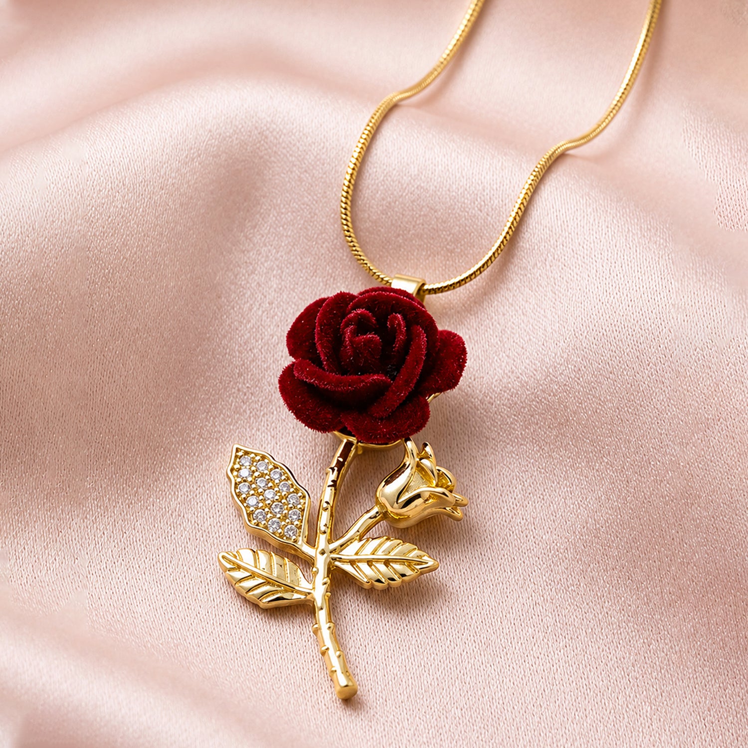 Artklim Red Rose Blossom Anti-Tarnish Pendant Necklace