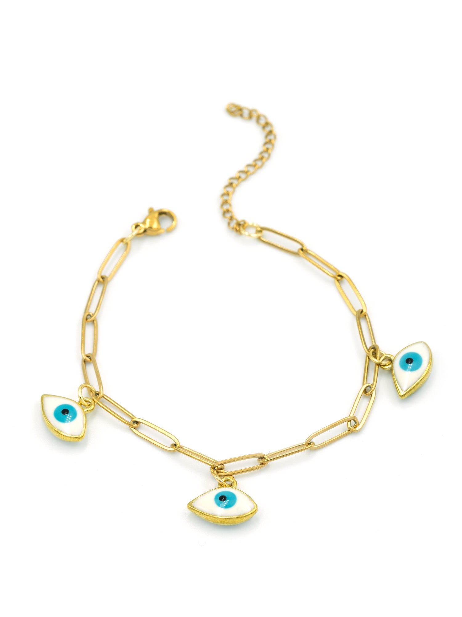 Artklim Gold Plated Anti Tarnish White Evil Eye Chain Bracelet