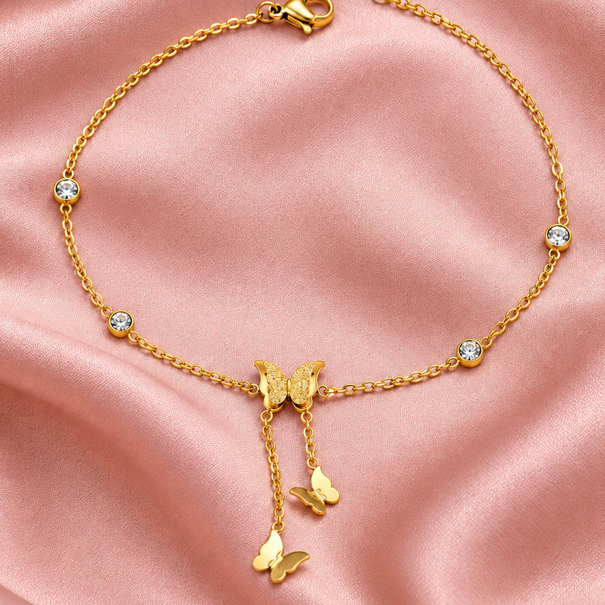 Artklim Butterfly Charm Crystal Anti-Tarnish Anklet