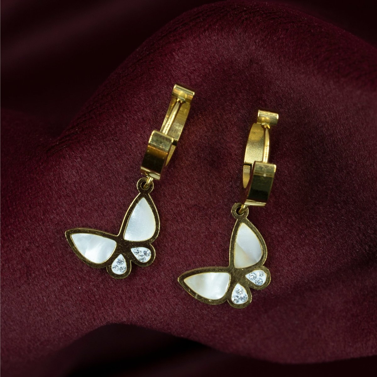 Artklim Gold Plated Butterfly Drop Hoop Earrings