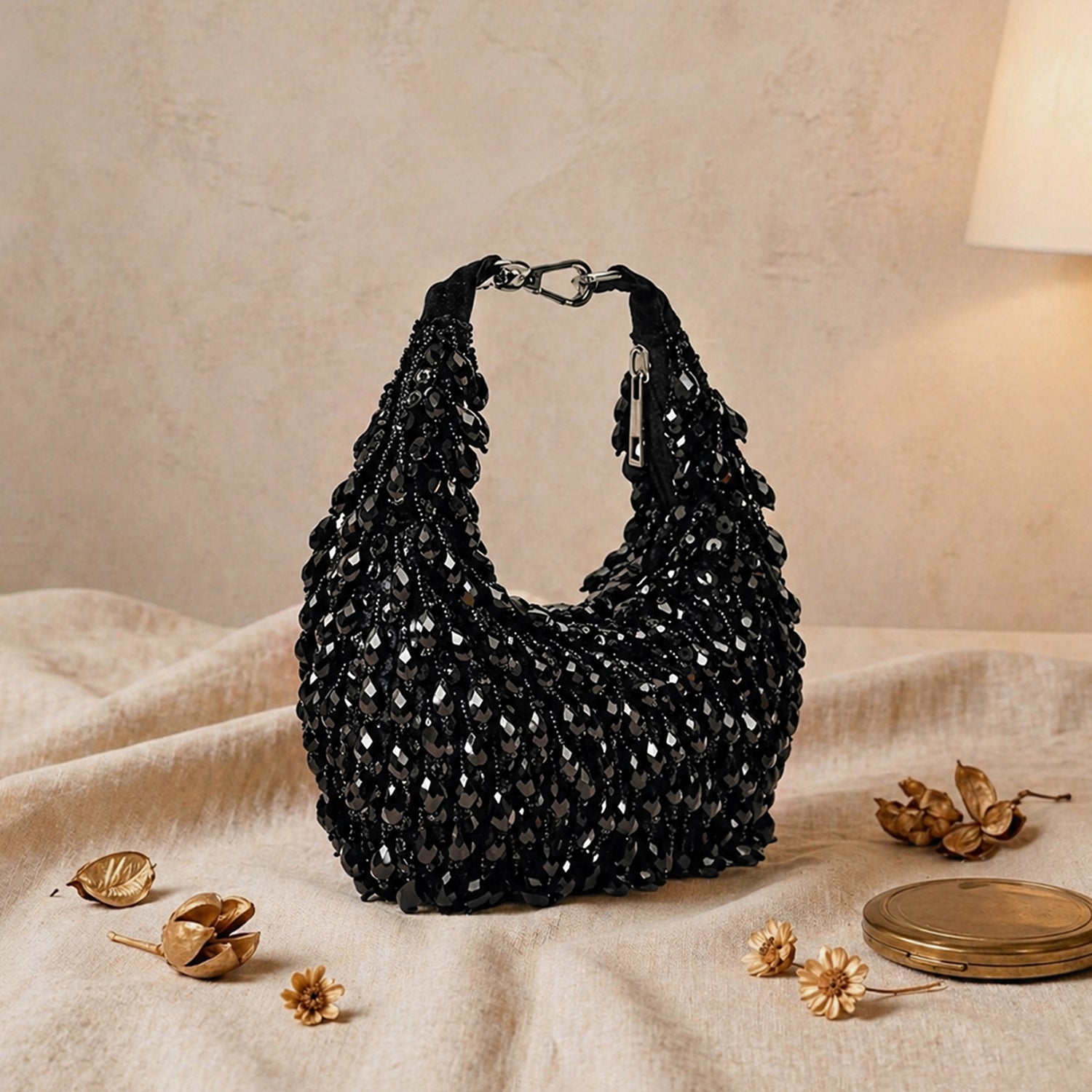 Artklim Midnight Glam Black Elegant Embroidery Clutch
