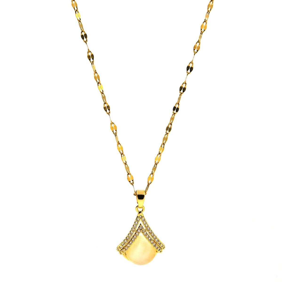 Artklim Gold Plated Fan Shaped Studded Pendant Necklace