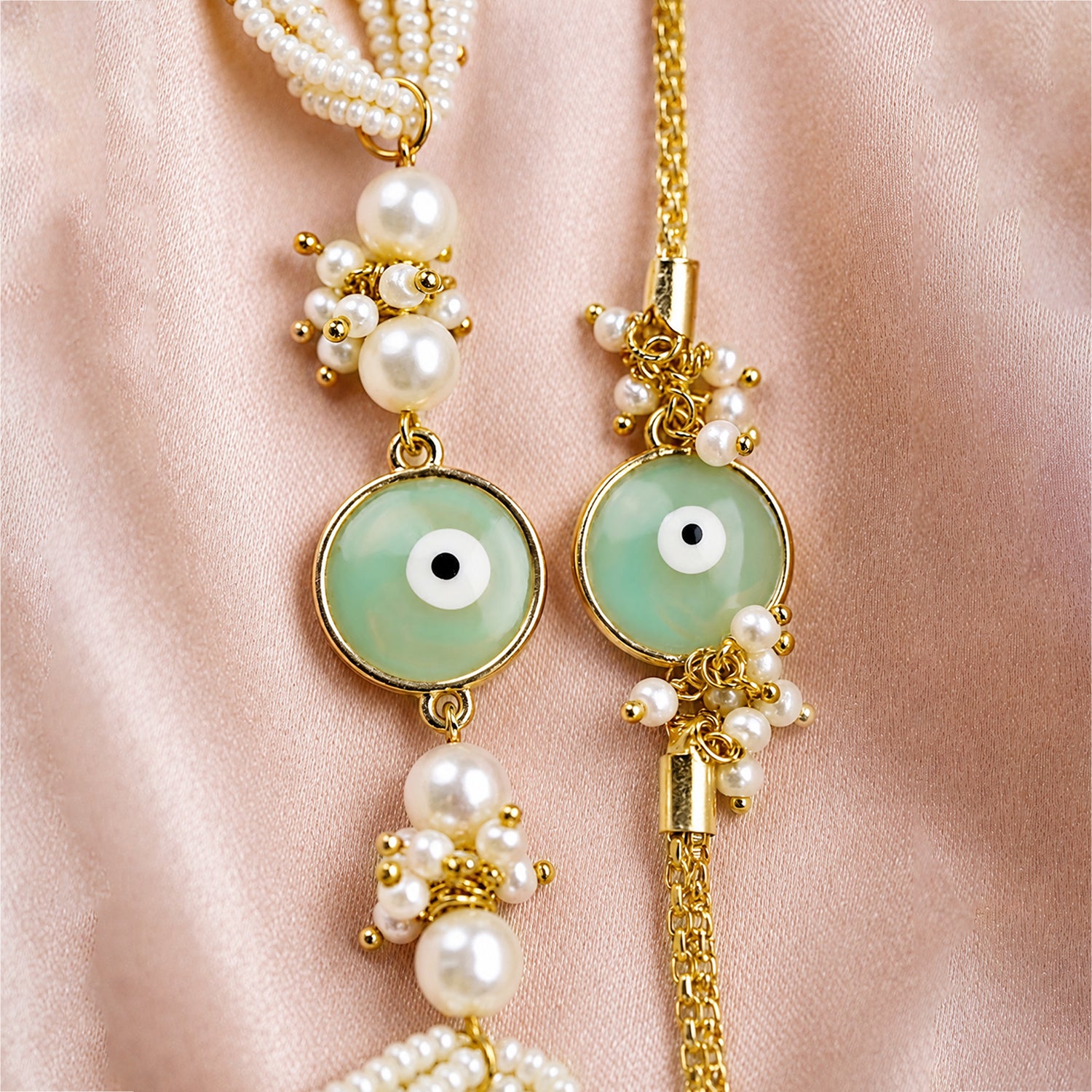 Artklim Mint Evil Eye Pearl Bhaiya Bhabhi Rakhi Set