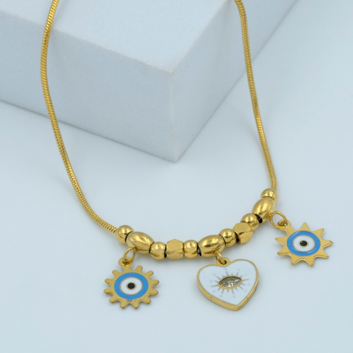 Artklim Gold Plated Heart And Evil Eye Charms Bracelet