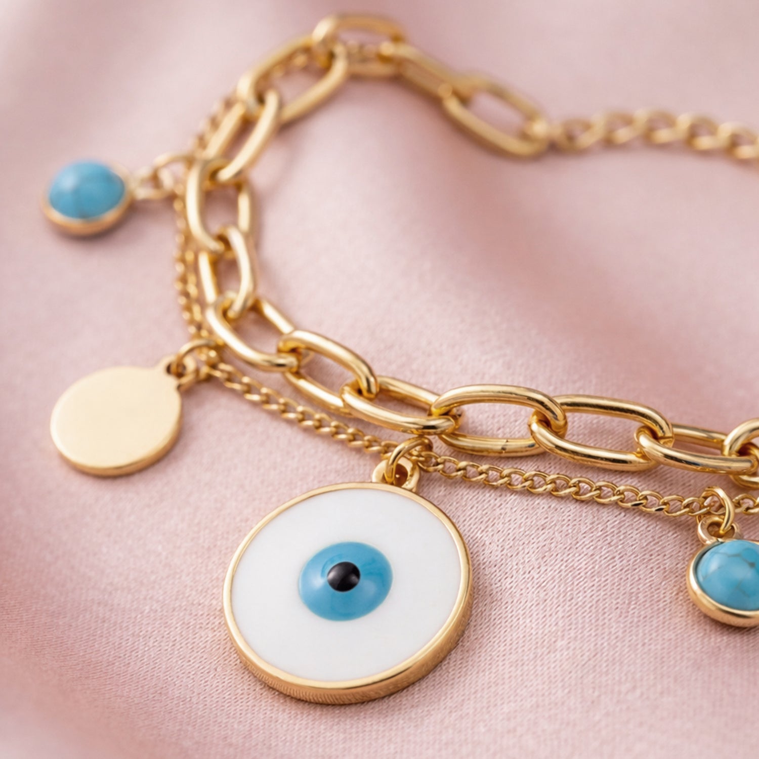 Artklim Gold Evil Eye Charm Anti-Tarnish Bracelet