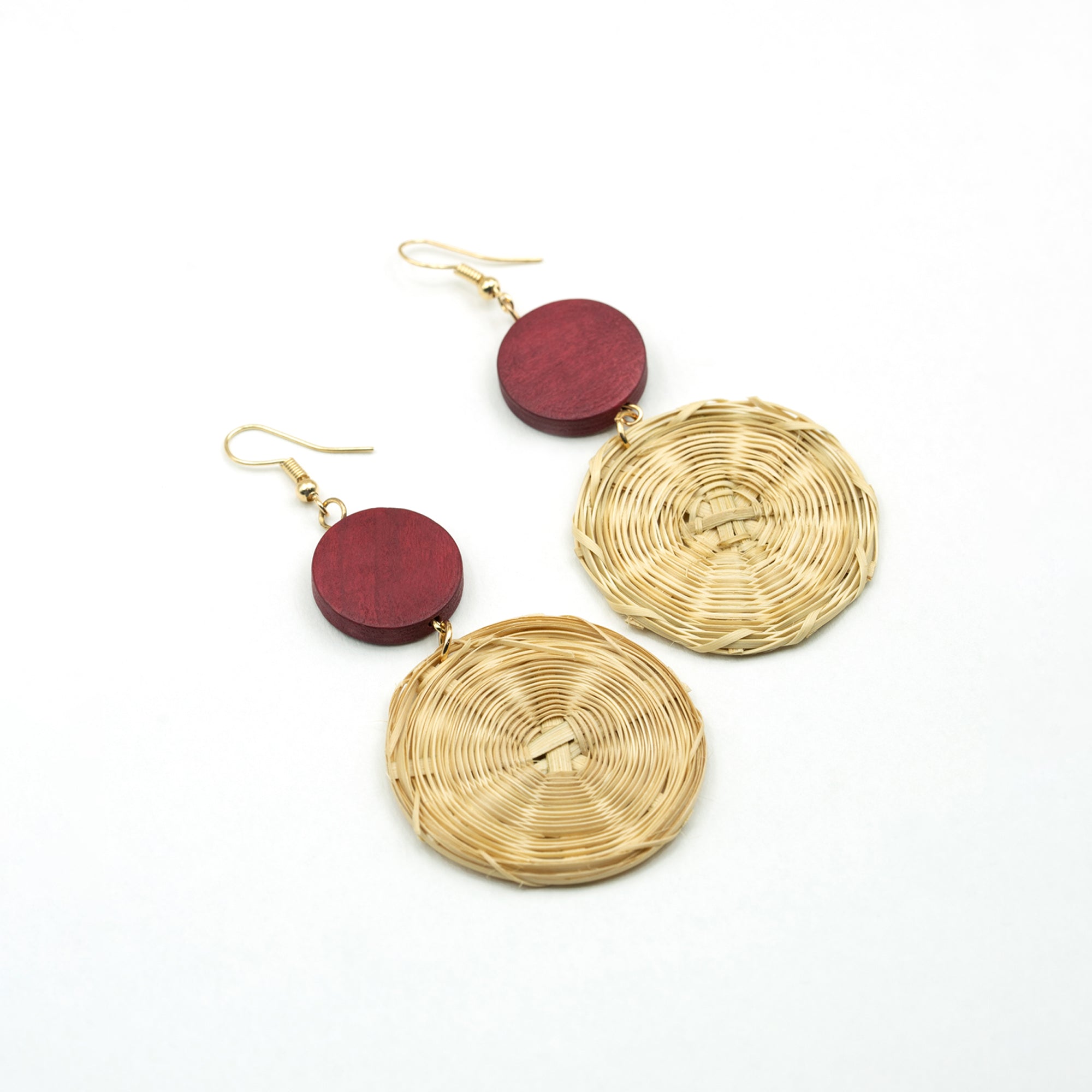 Artklim Boho Maroon Circle Weave Earrings