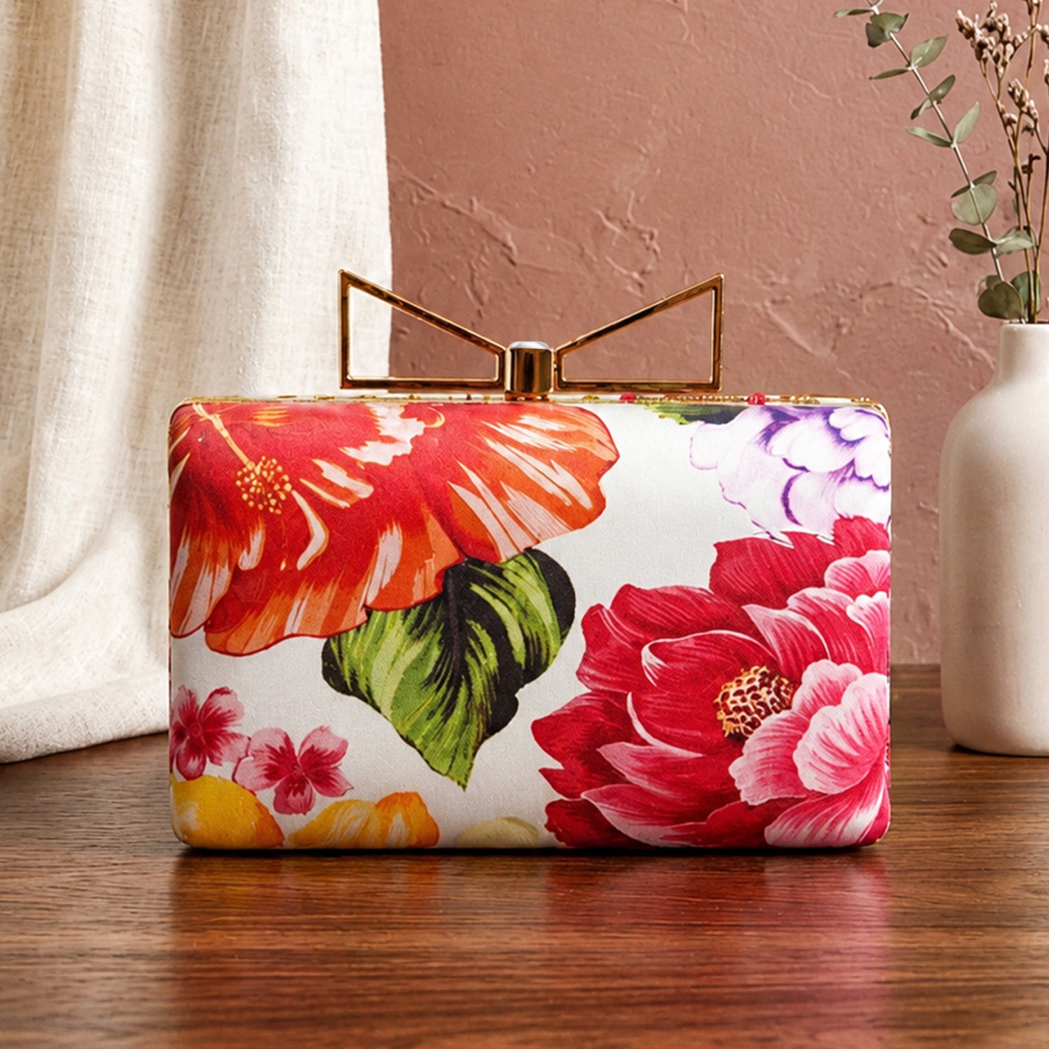 Artklim Printed Multicolor Floral Designer Clutch with Hand Embroidery