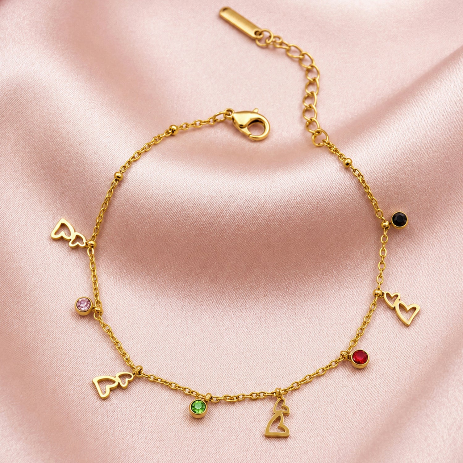 Artklim Colorful Heart Charm Crystal Anti-Tarnish Bracelet