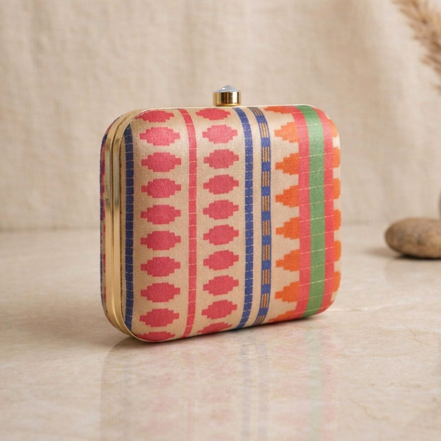 Artklim Ethnic Multicolor Printed Embroidered Clutch