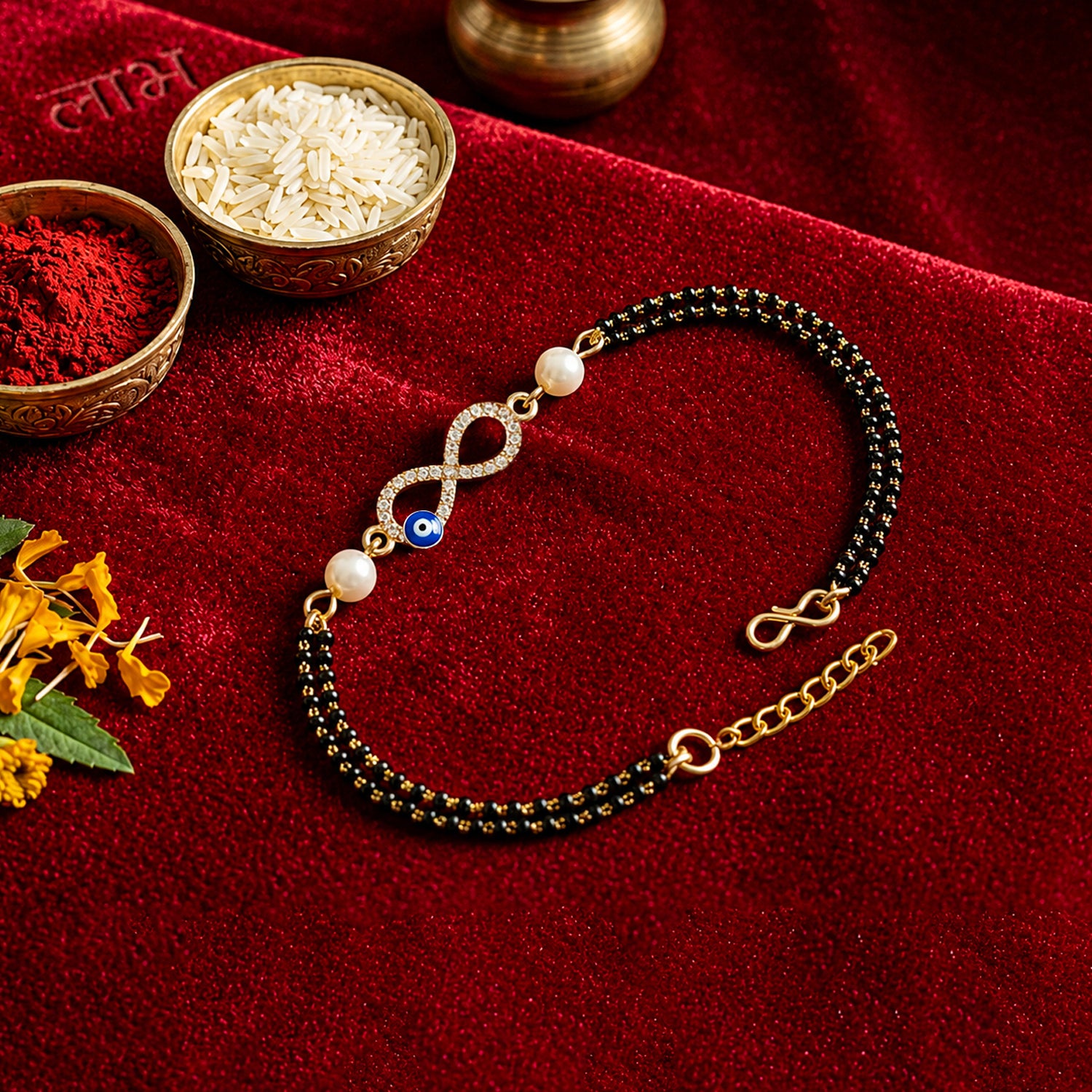 Artklim Infinity Evil Eye Bhaiya Bhabhi Rakhi Set with Pearl Beads