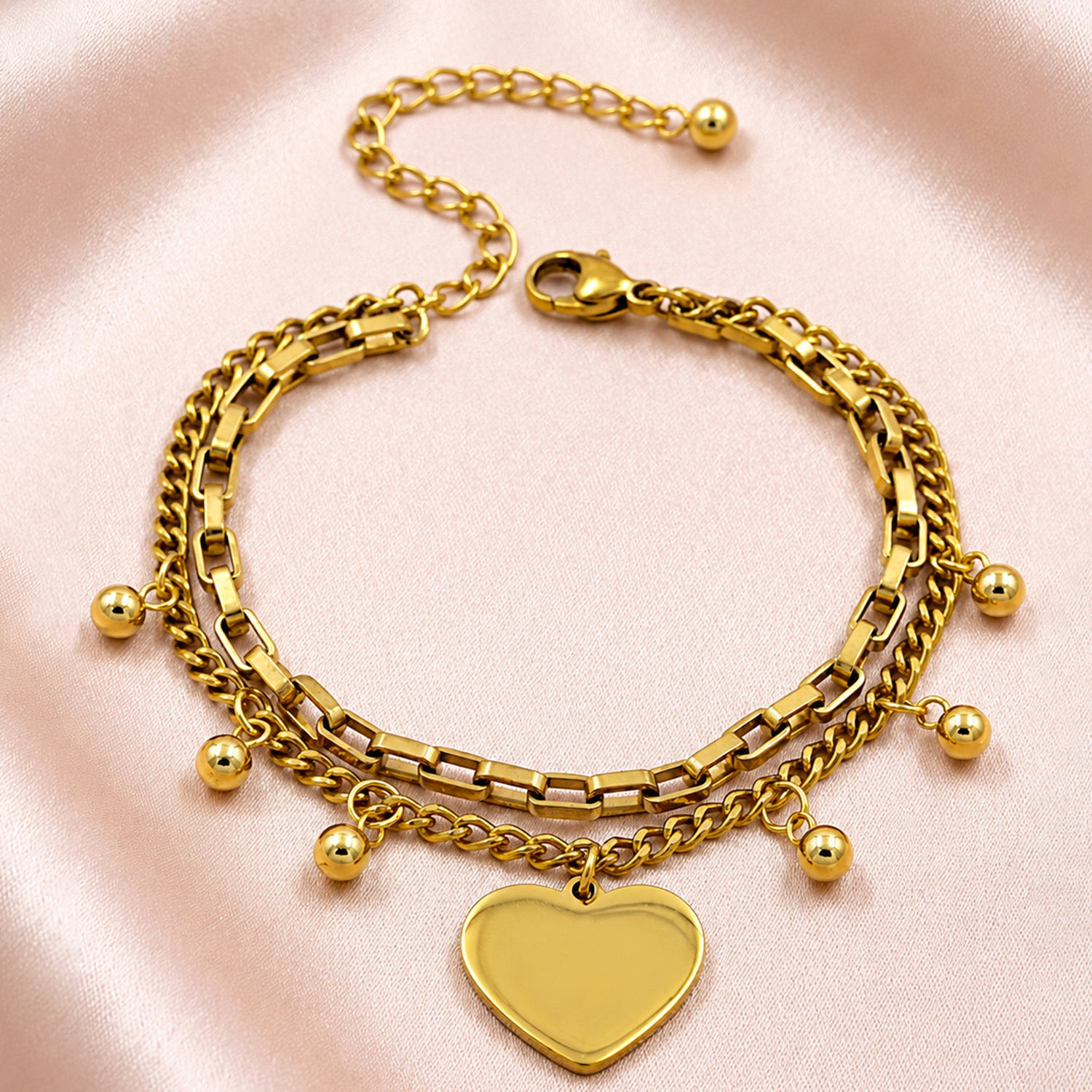 Artklim Double Layer Heart Charm Anti-Tarnish Bracelet
