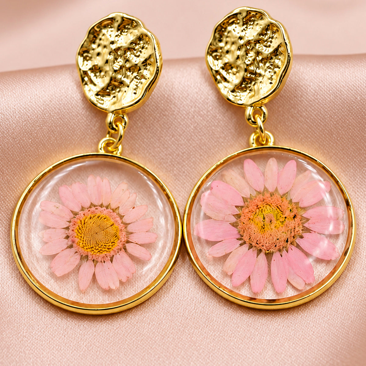 Artklim Elegant Pink Floral Gold-Tone Anti-Tarnish Earring
