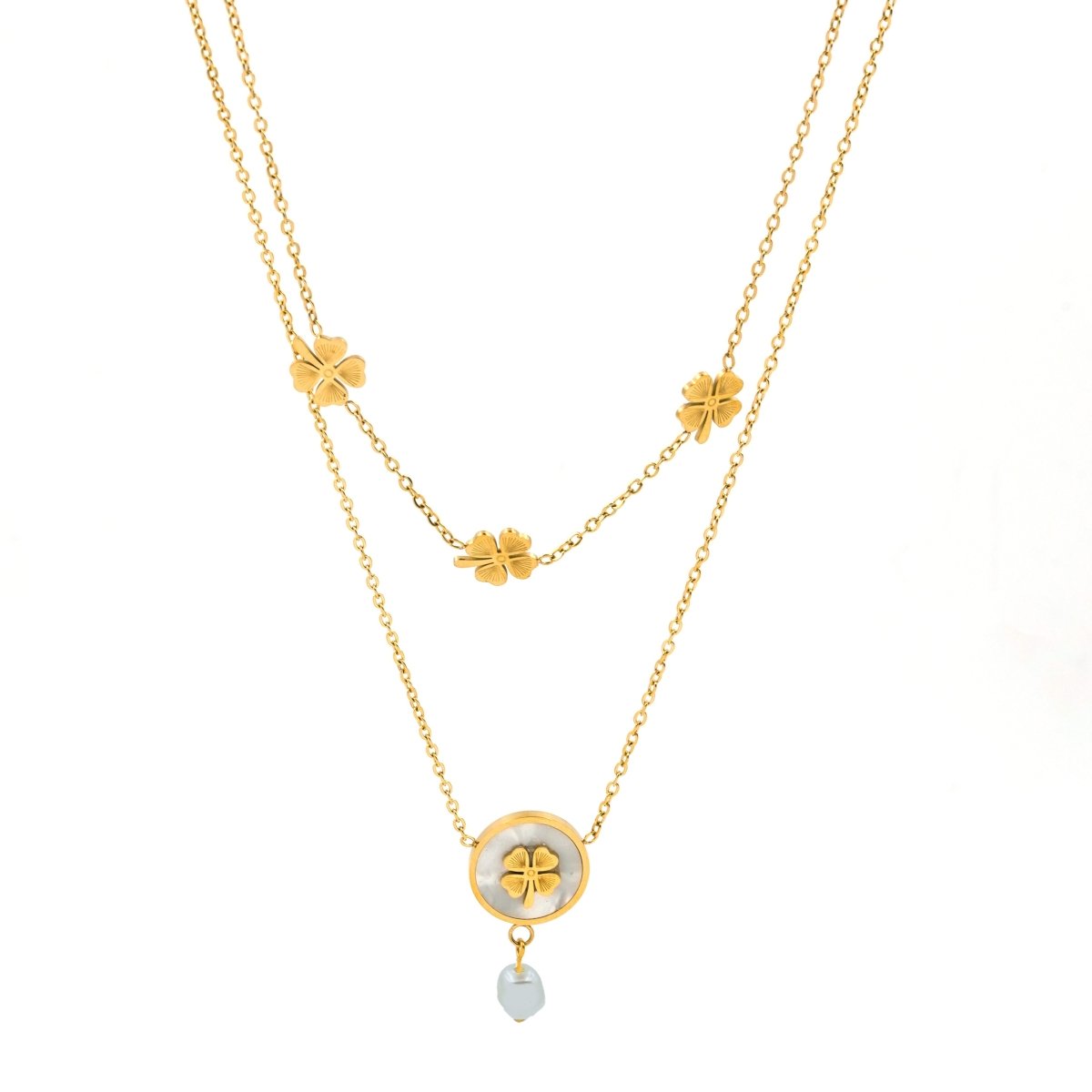 Artklim Gold Plated Floral Pendant Double Layered Necklace