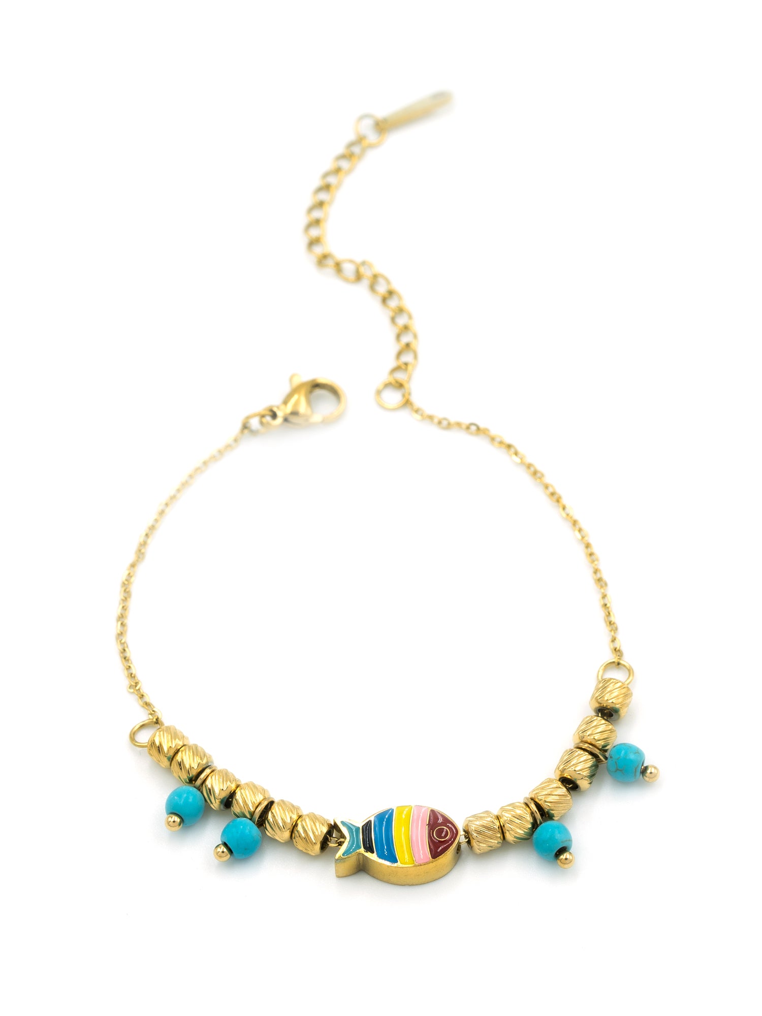 Artklim Gold Plated Anti Tarnish Rainbow Bead Charm Bracelet