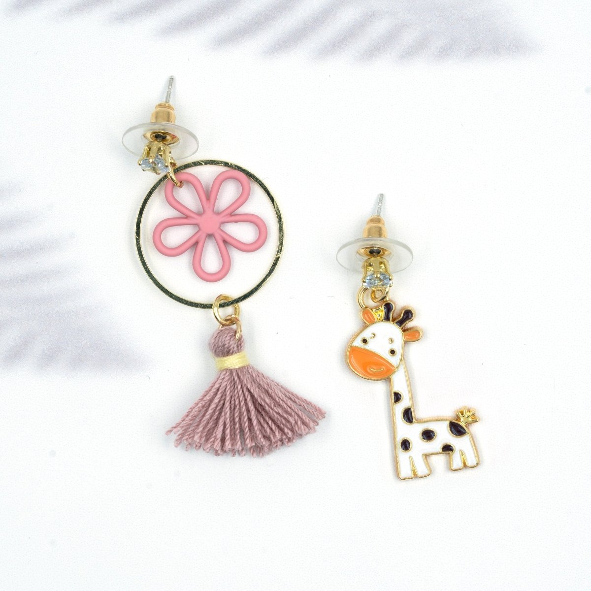 Artklim Cute Giraffe And Floral Charm Mismatched Drop Earrings