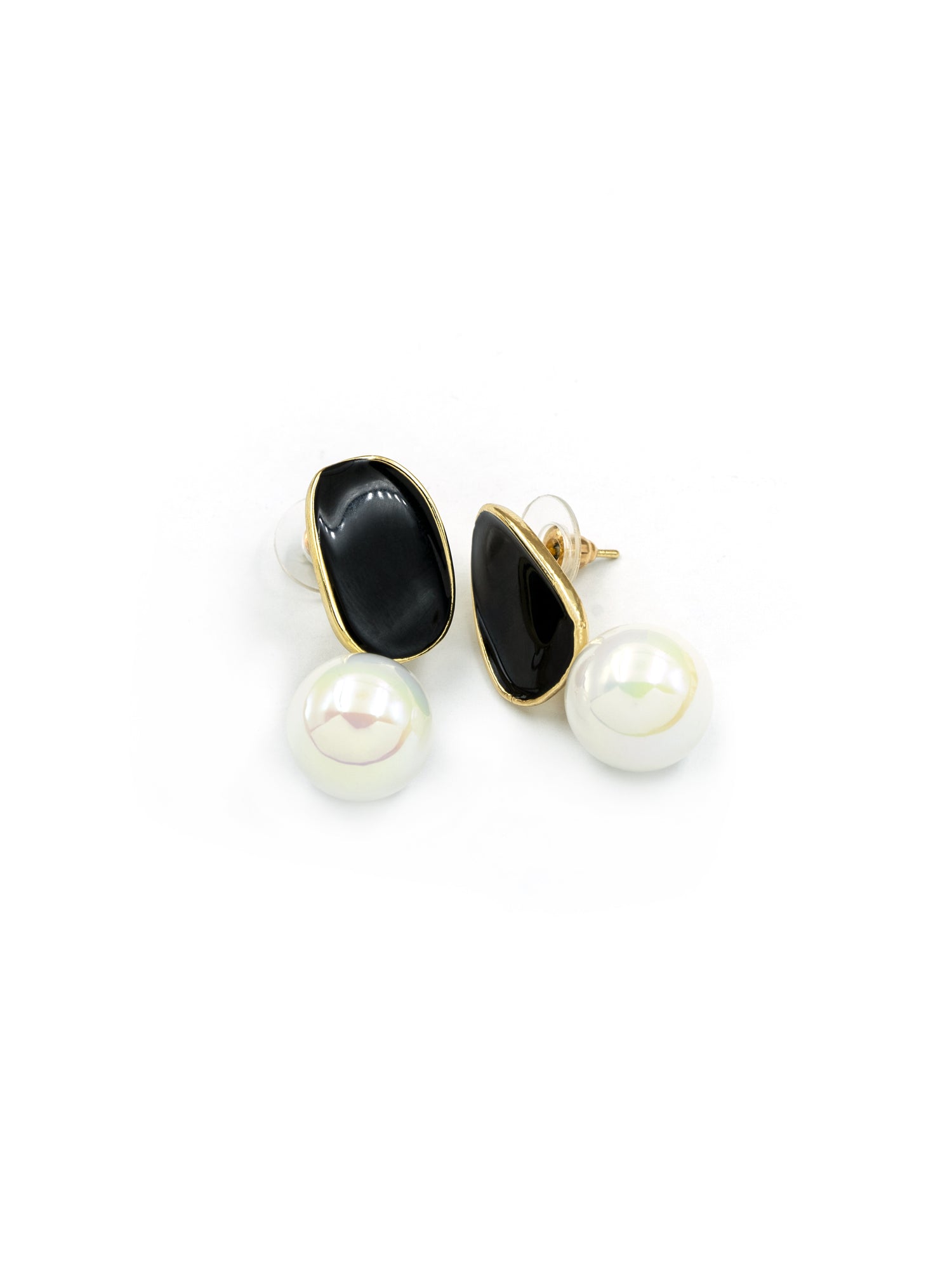 Artklim Black Pebble Pearl Drop Anti Tarnish Earrings