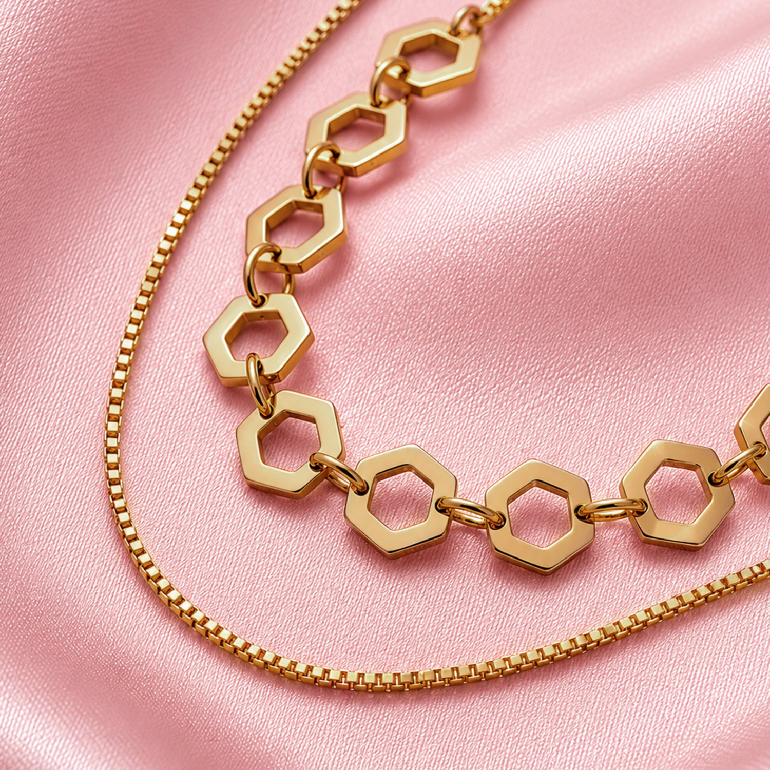 Artklim Geometric Hexagon Double Layer Anti-tarnish Necklace