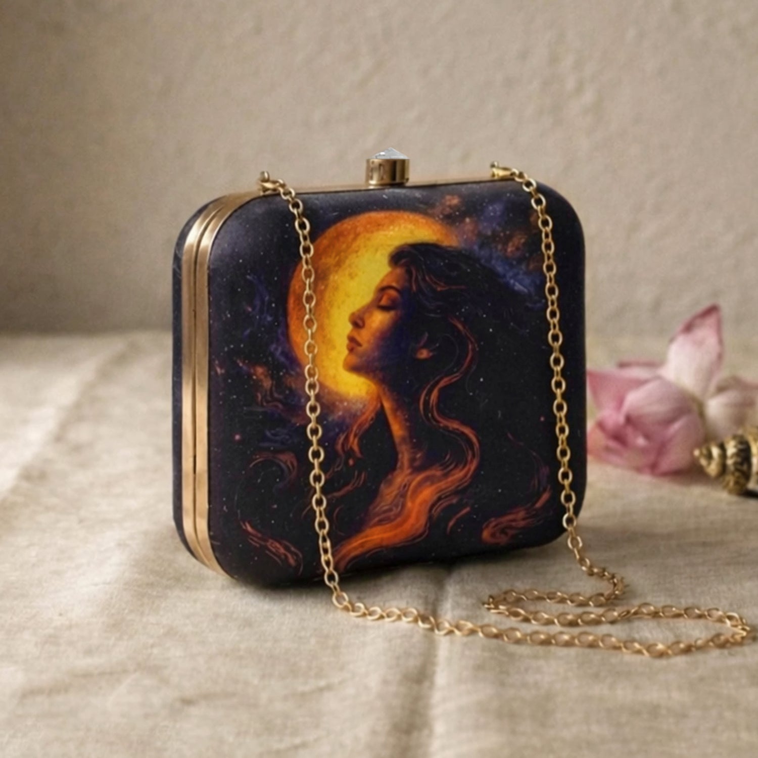 Artklim Celestial Moon Goddess Clutch printed