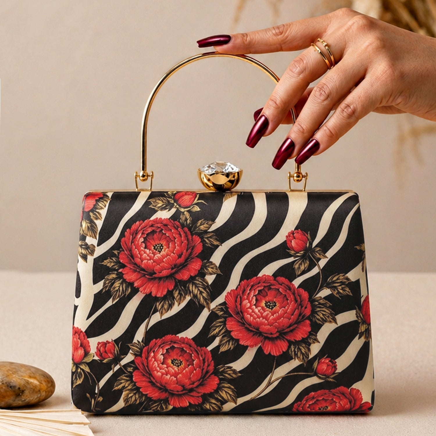 Artklim Zebra Floral Luxury Statement Clutch