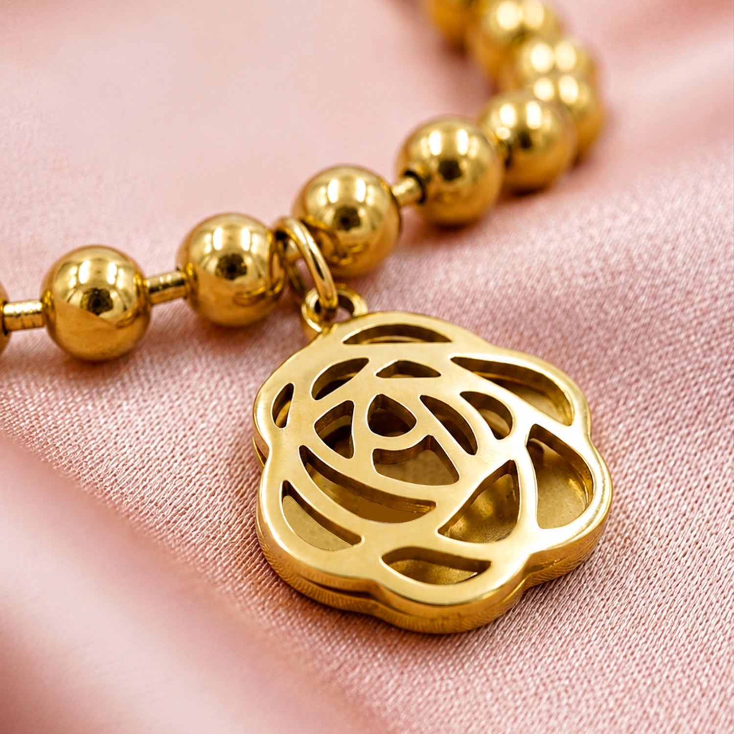 Artklim Gold Rose Charm Adjustable Bracelet Anti-Tarnish Bracelet