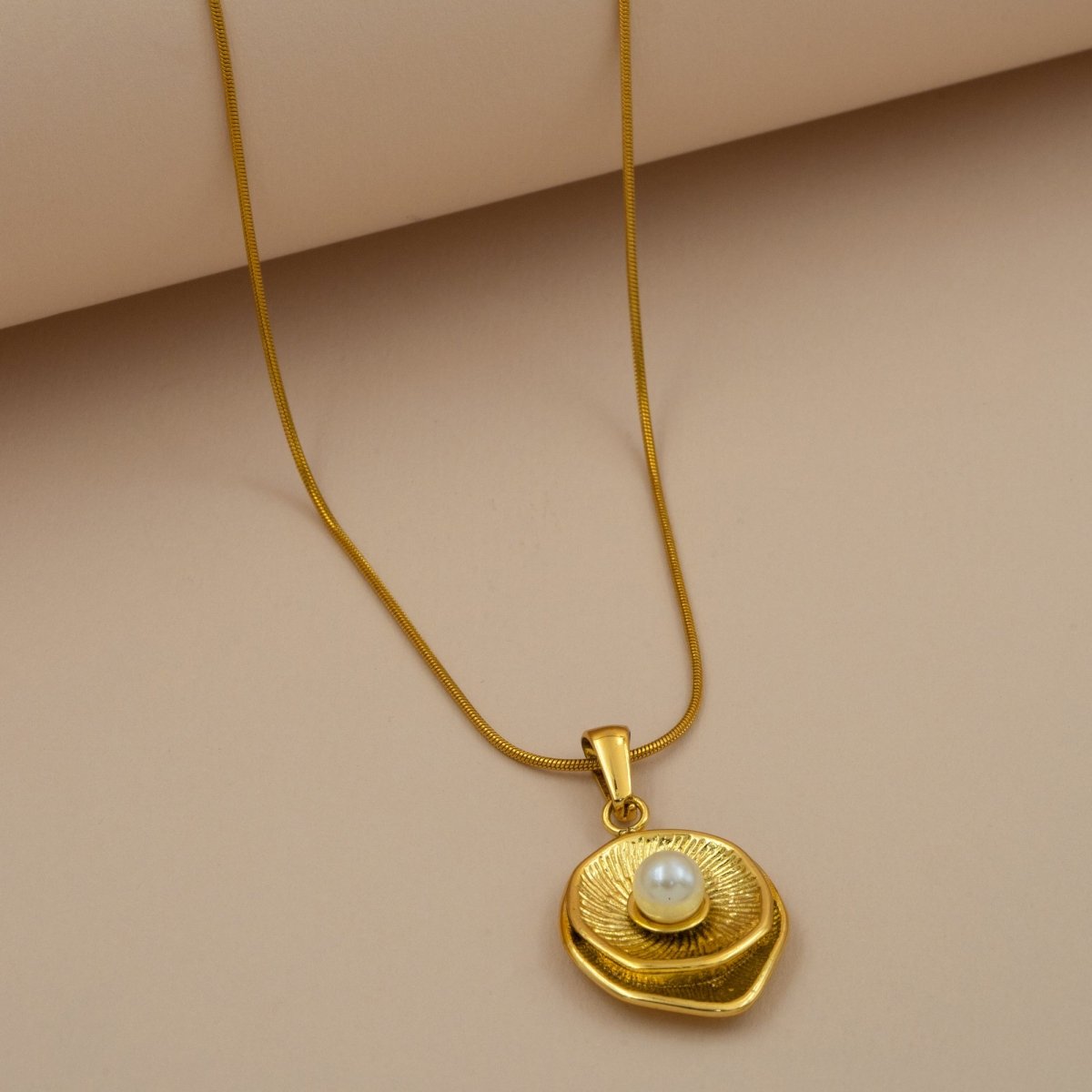 Artklim Gold Plated Spiral Pearl Pendant Necklace