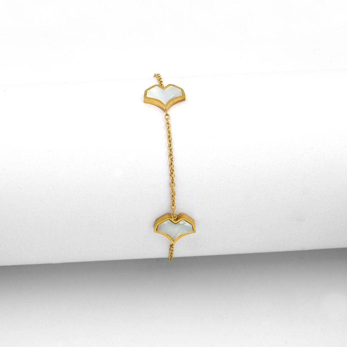 Artklim Gold Plated White Hearts Charms Bracelet