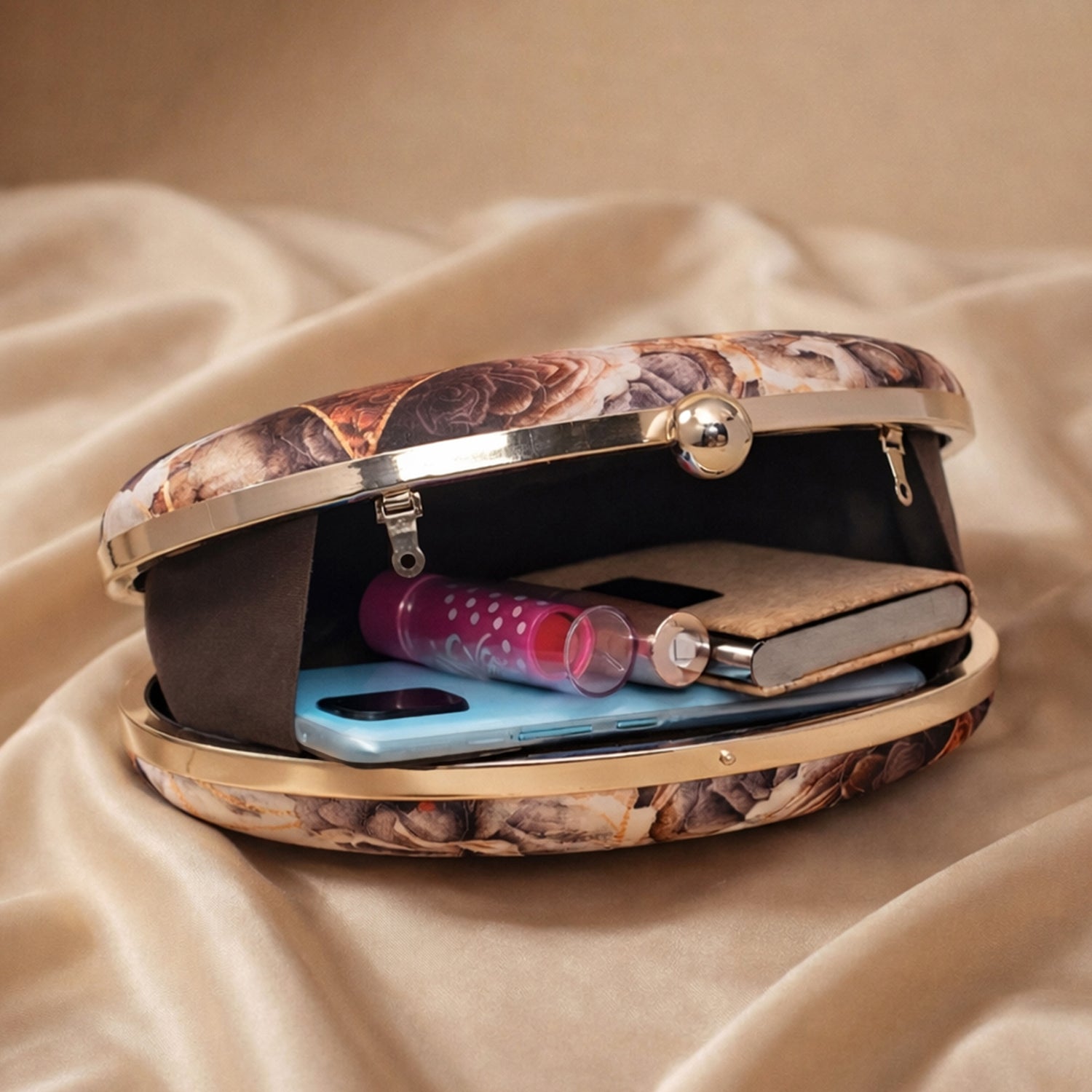 Abstract Rose Printed Clutch