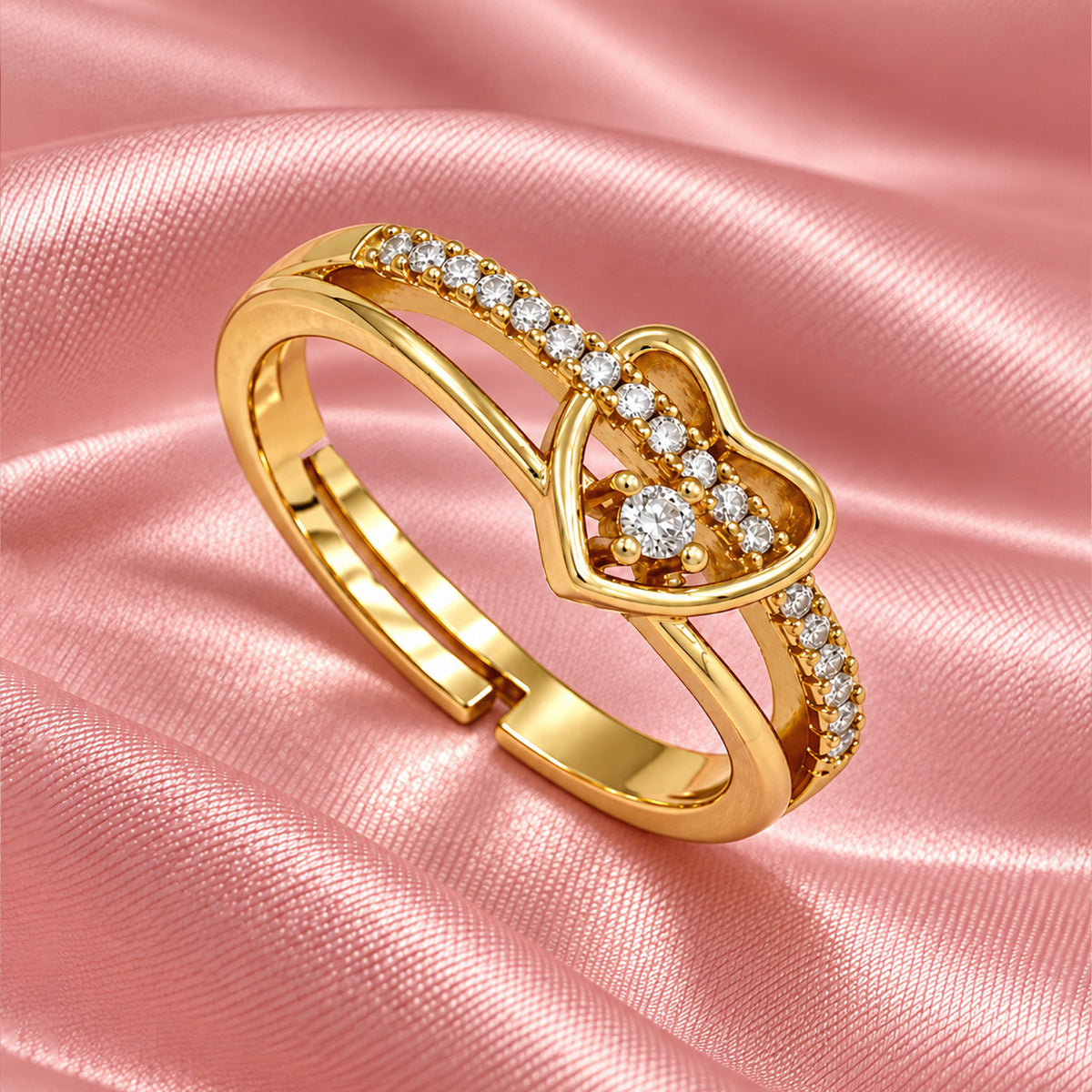 Artklim Heart Crystal Gold-Tone Anti-Tarnish Ring