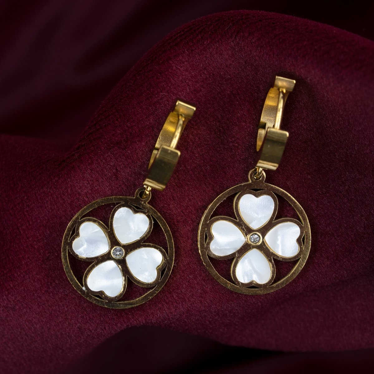 Artklim Clover Leaf Gold Plated Drop Hoop Earrings