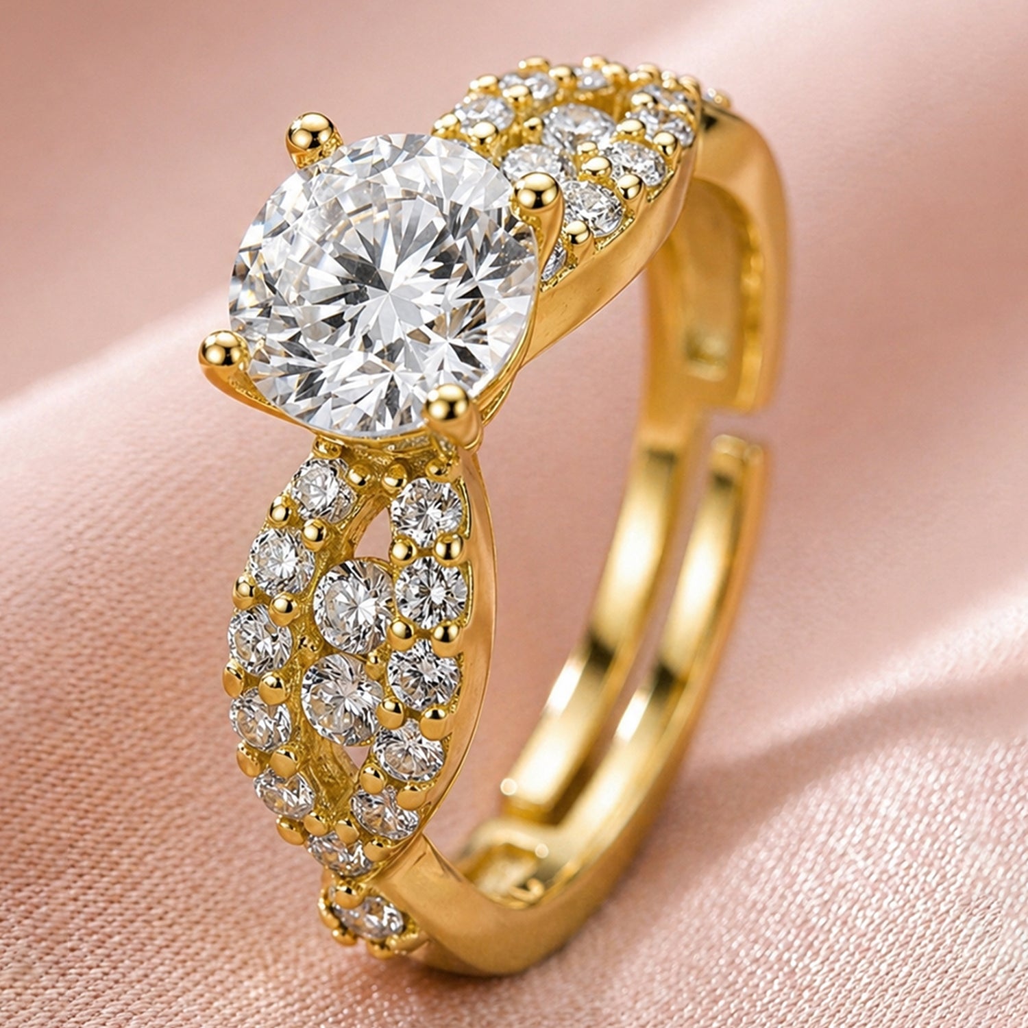 Artklim Classic Solitaire Gold Adjustable Anti-Tarnish Ring