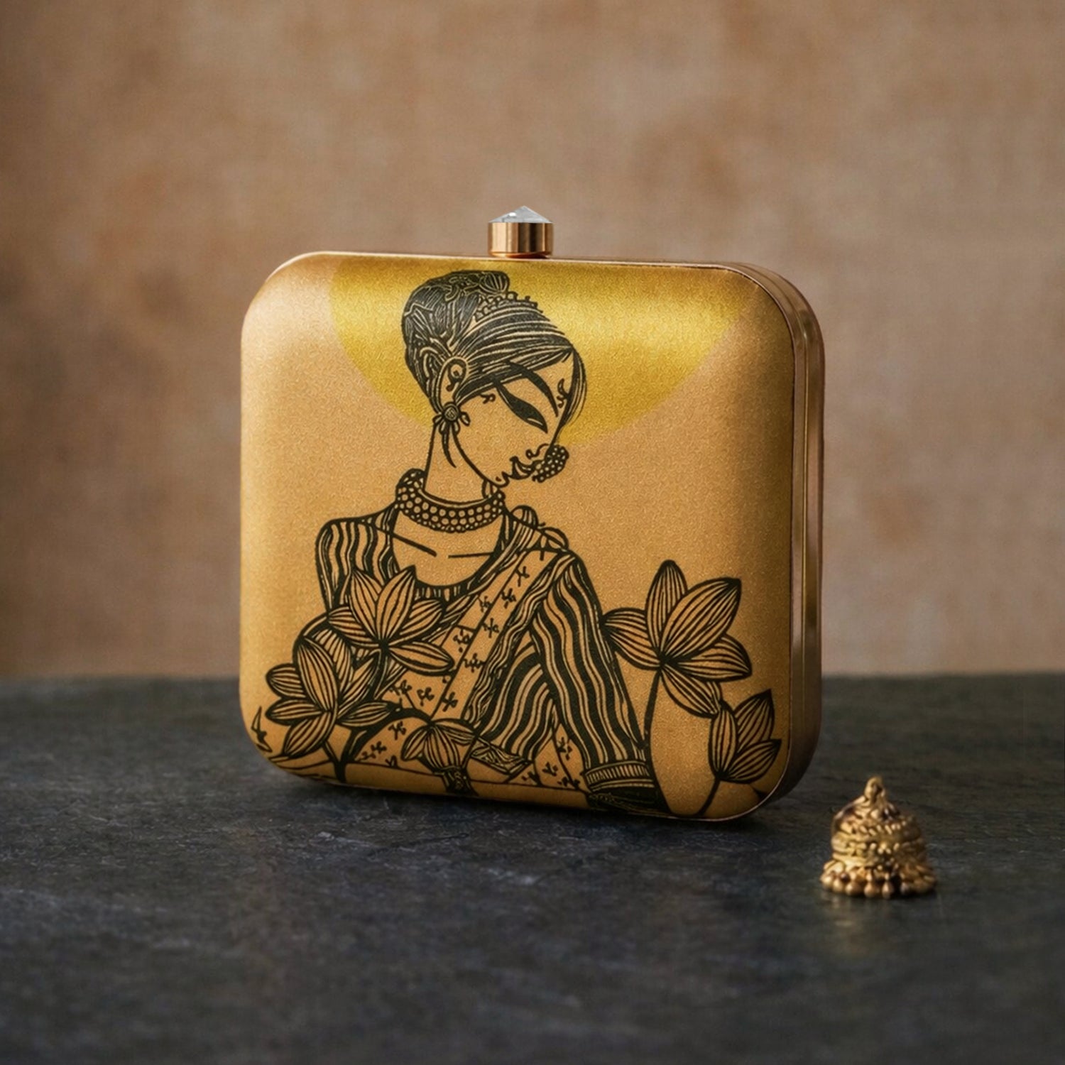 Artklim Golden Minimalist Art Printed Clutch