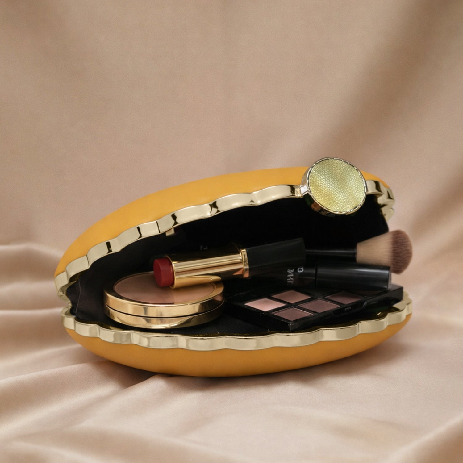 Artklim Durga Eyes Yellow Printed D-Shape Clutch