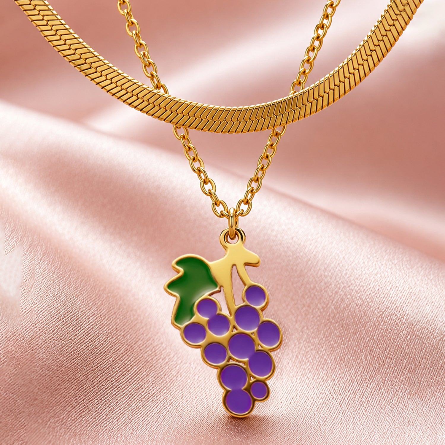 Artklim Purple Grape Layered Chain Anti-Tarnish Pendant Necklace