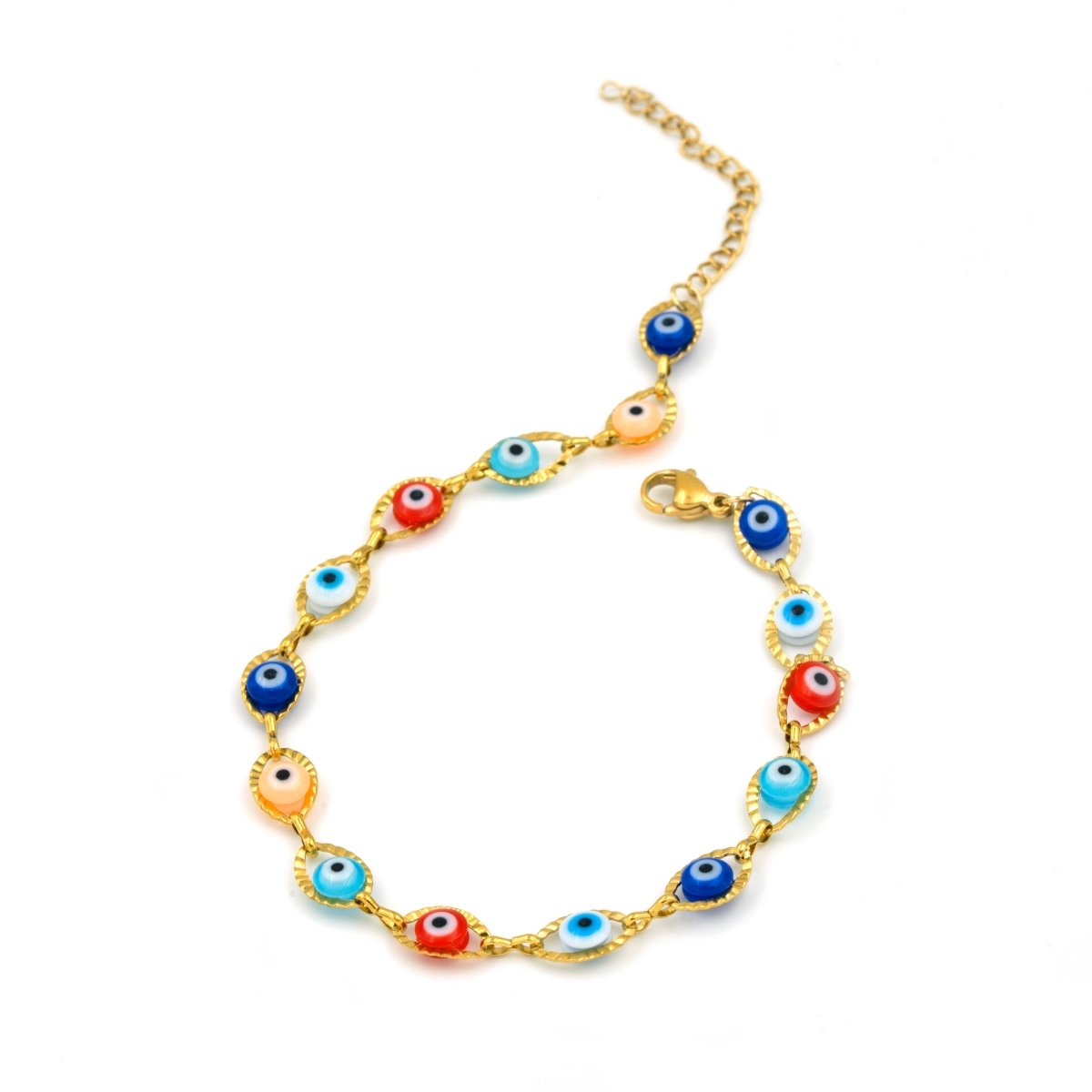 Artklim Gold Plated Multicolored Evil Eye Anklet