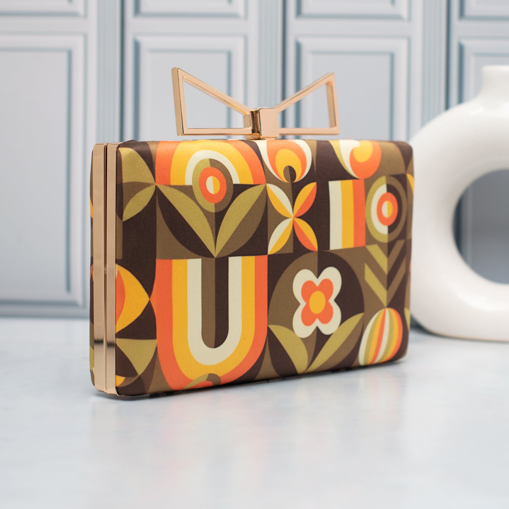 Artklim Retro Bloom Geometric Printed Clutch