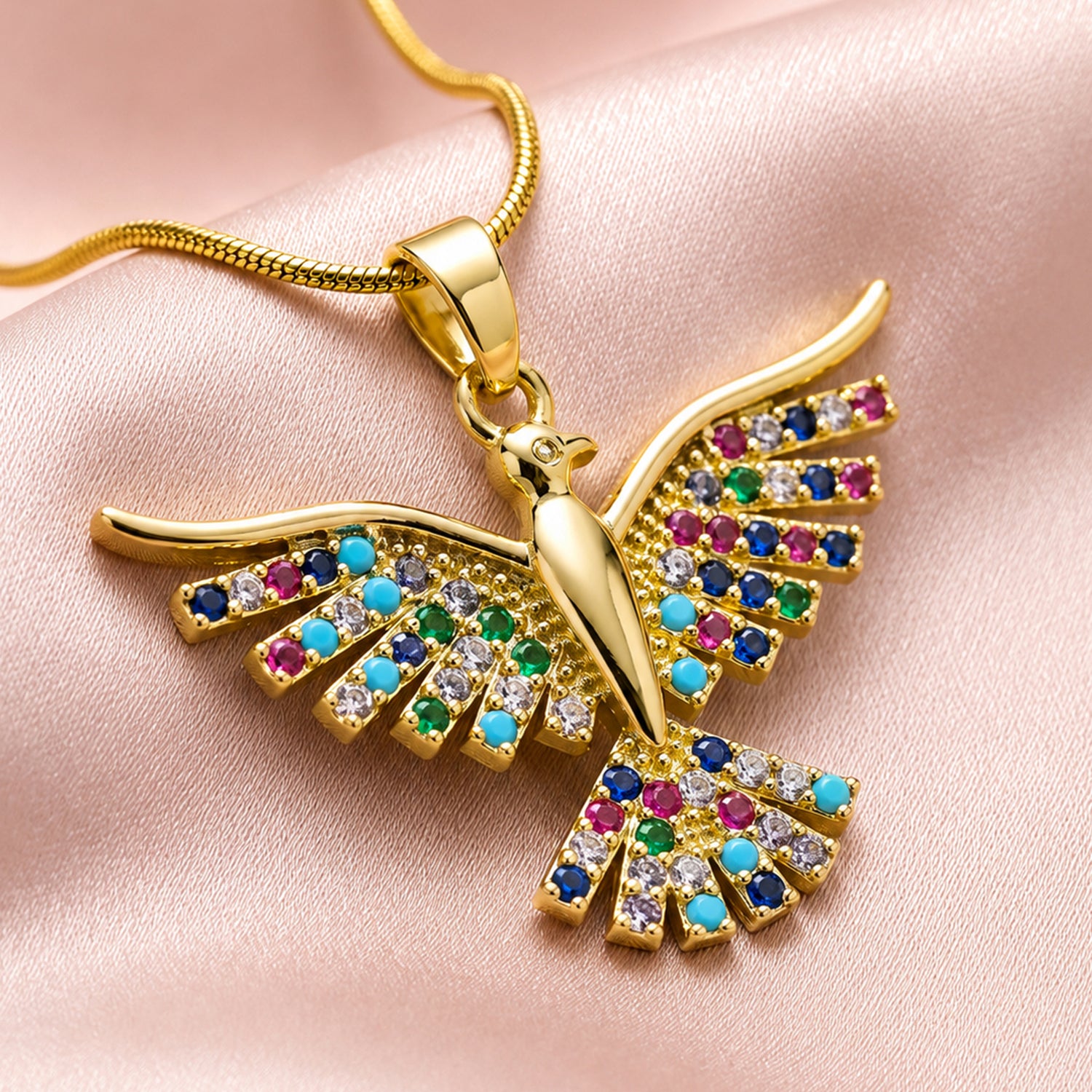 Artklim Multicolor Crystal Eagle Anti-Tarnish Pendant Necklace