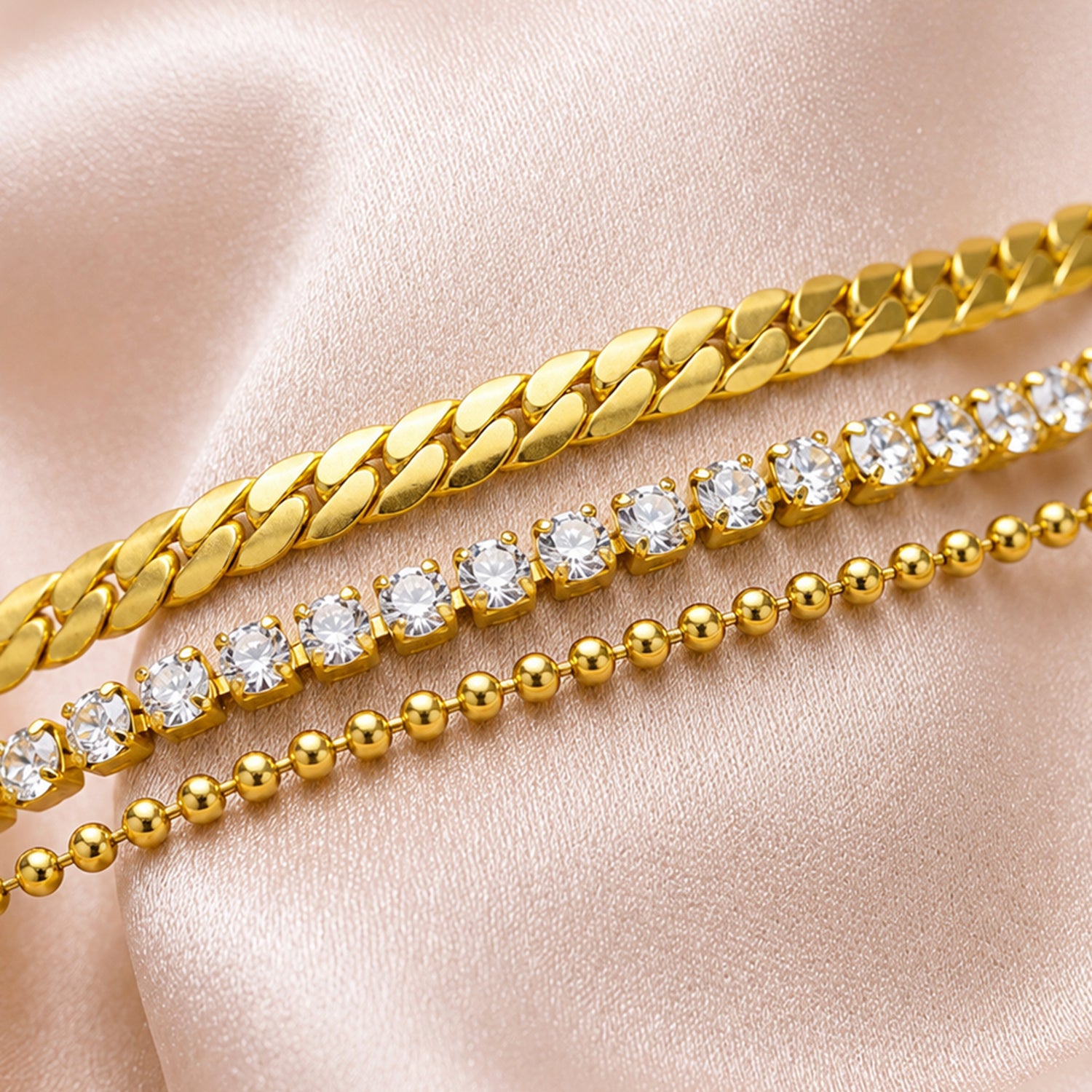 Artklim Gold Plated Double Layer Crystal Chain Anti-Tarnish Bracelet
