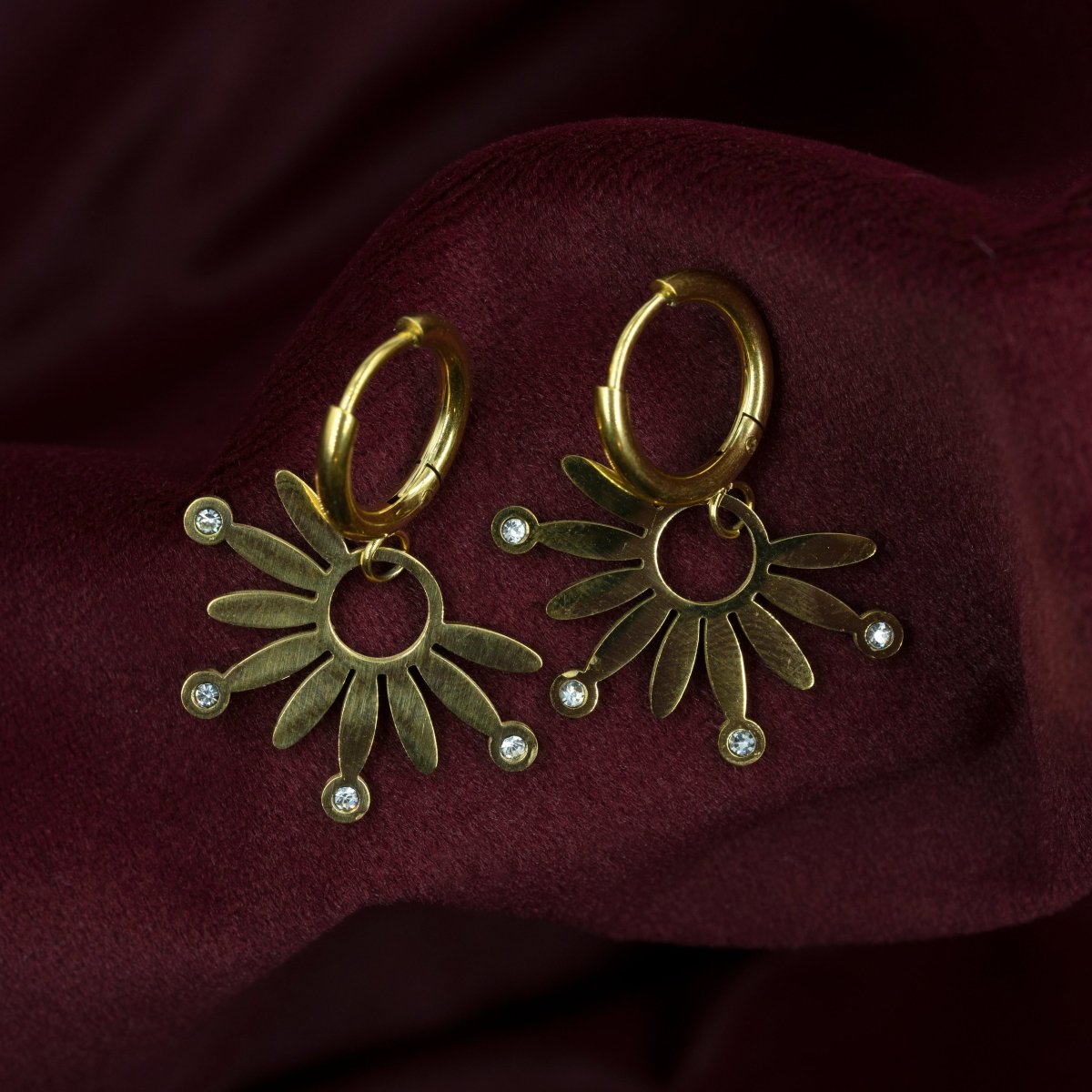 Artklim Gold Plated Half Flower Designer Hoop Earrings