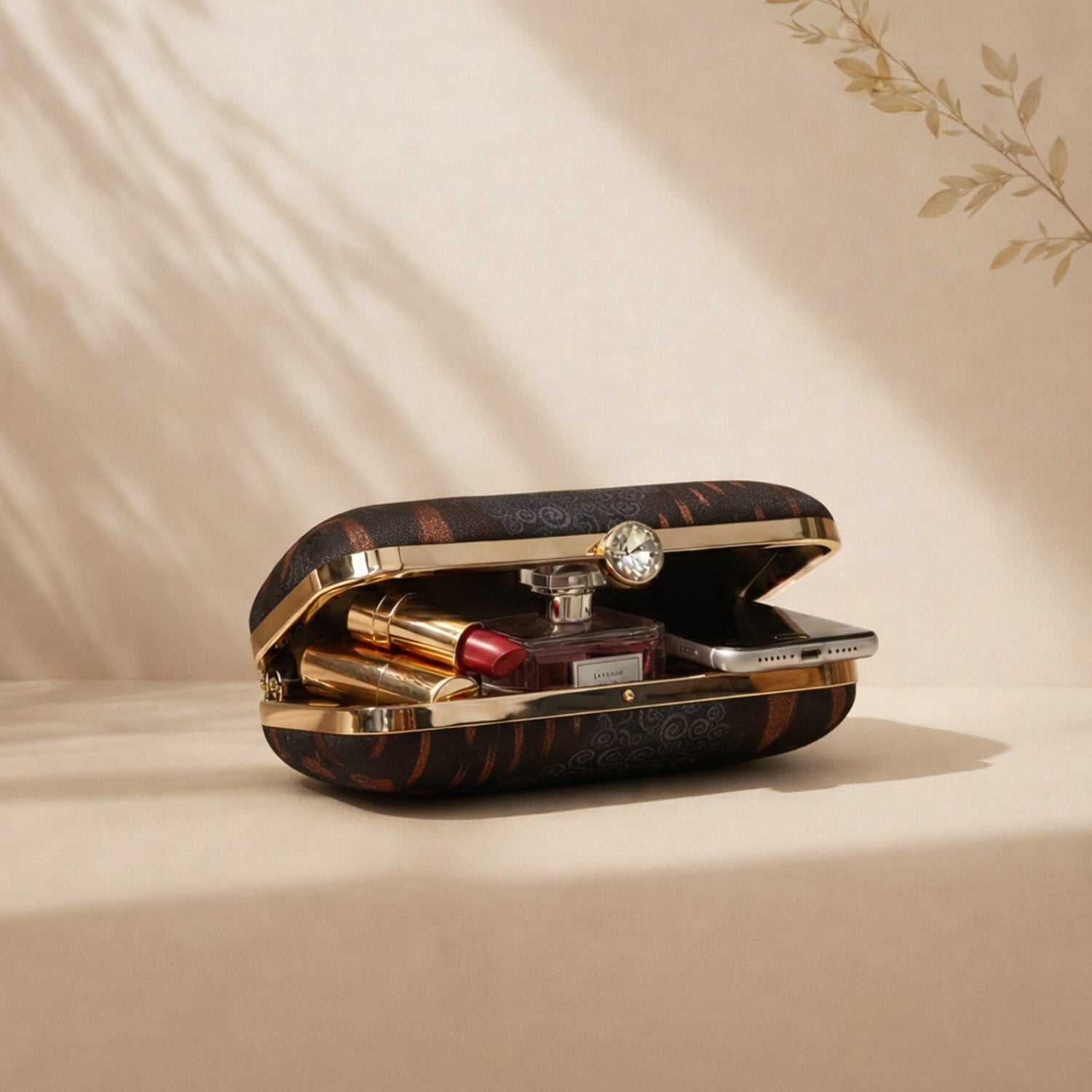 Artklim Black Based Buddha With Lotus Flower Printed Clutch