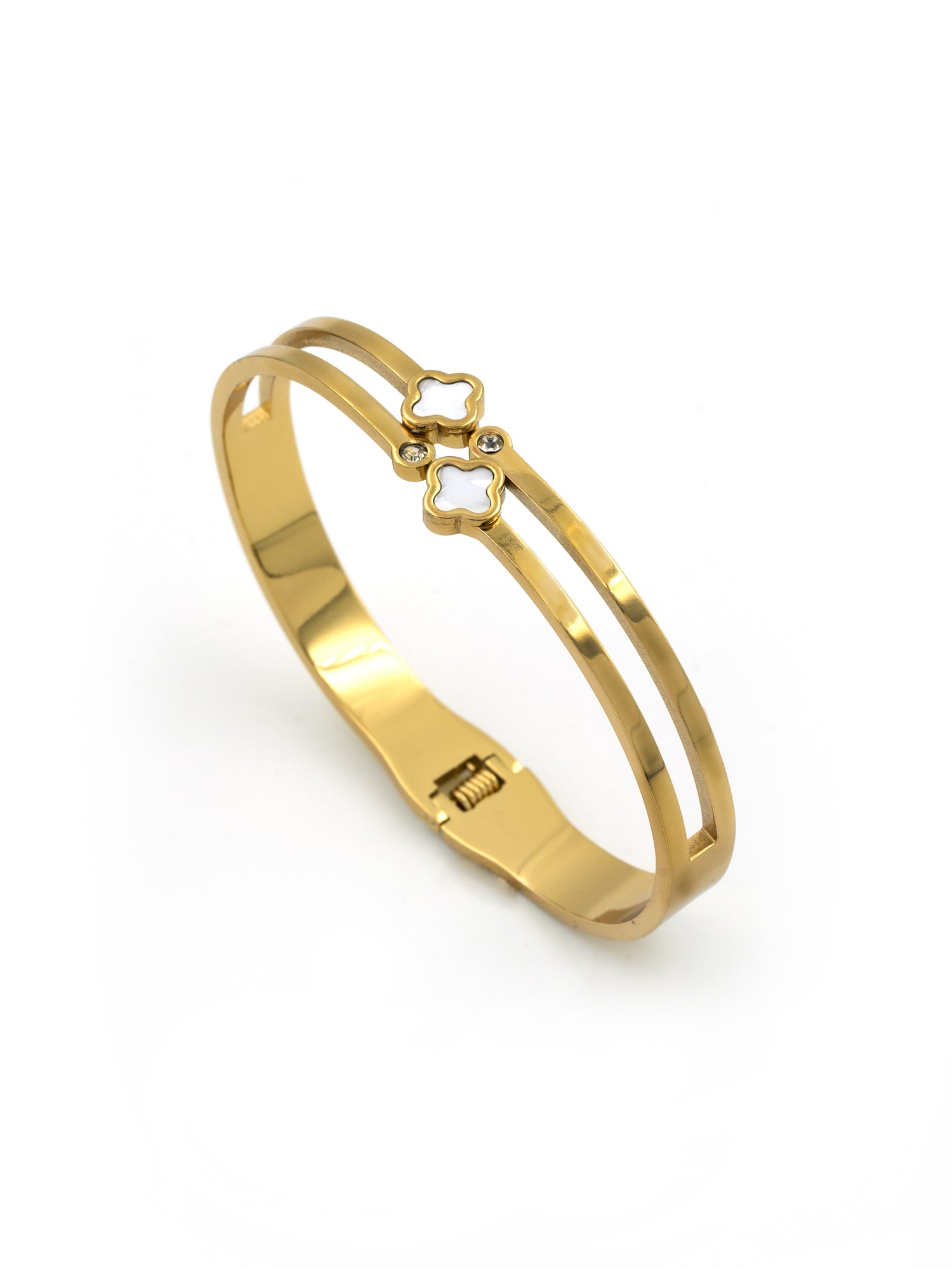 Artklim Gold Plated Anti Tarnish Golden Clover Cuff Bracelet