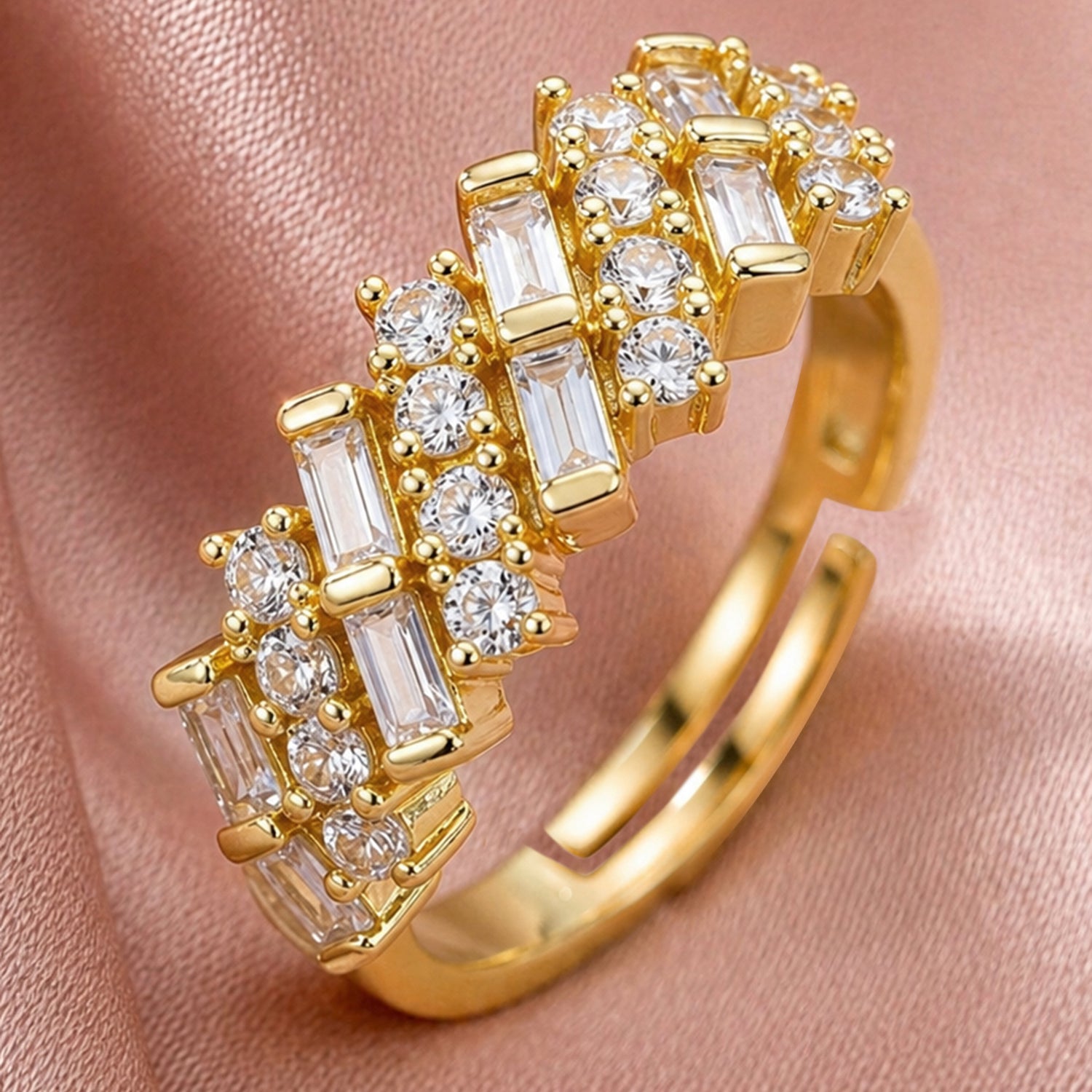 Artklim Luxe Baguette Crown Statement Anti-Tarnish Ring