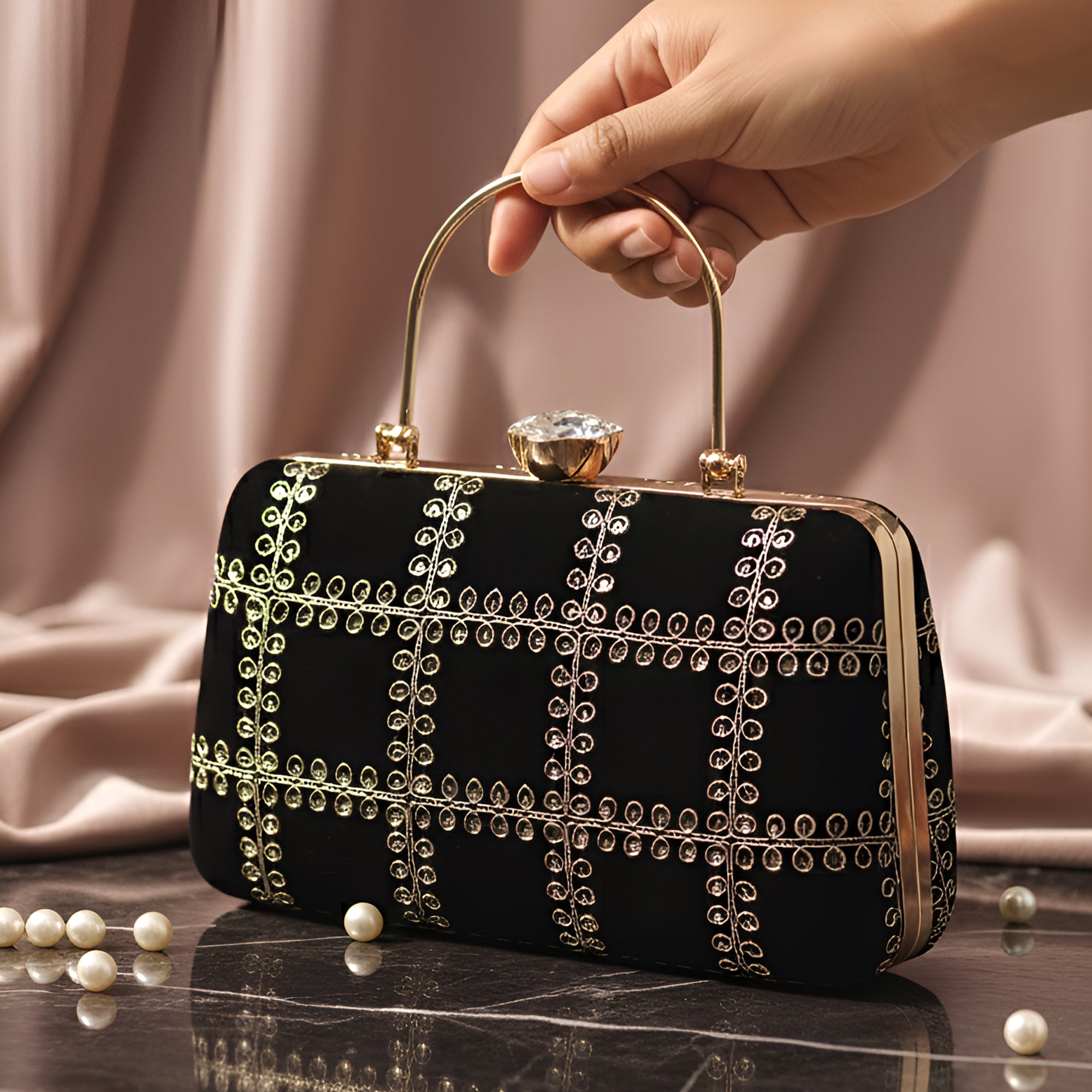 Artklim Midnight Elegance Embroidery Clutch