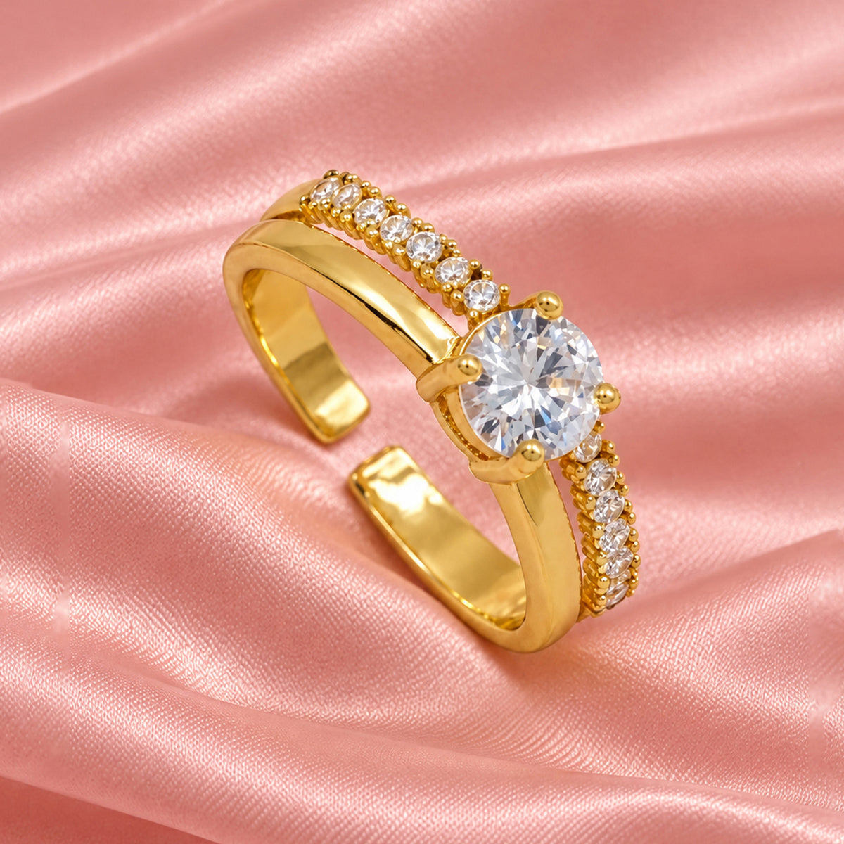 Artklim Classic Round-Cut Solitaire Gold-Tone Anti-Tarnish Ring