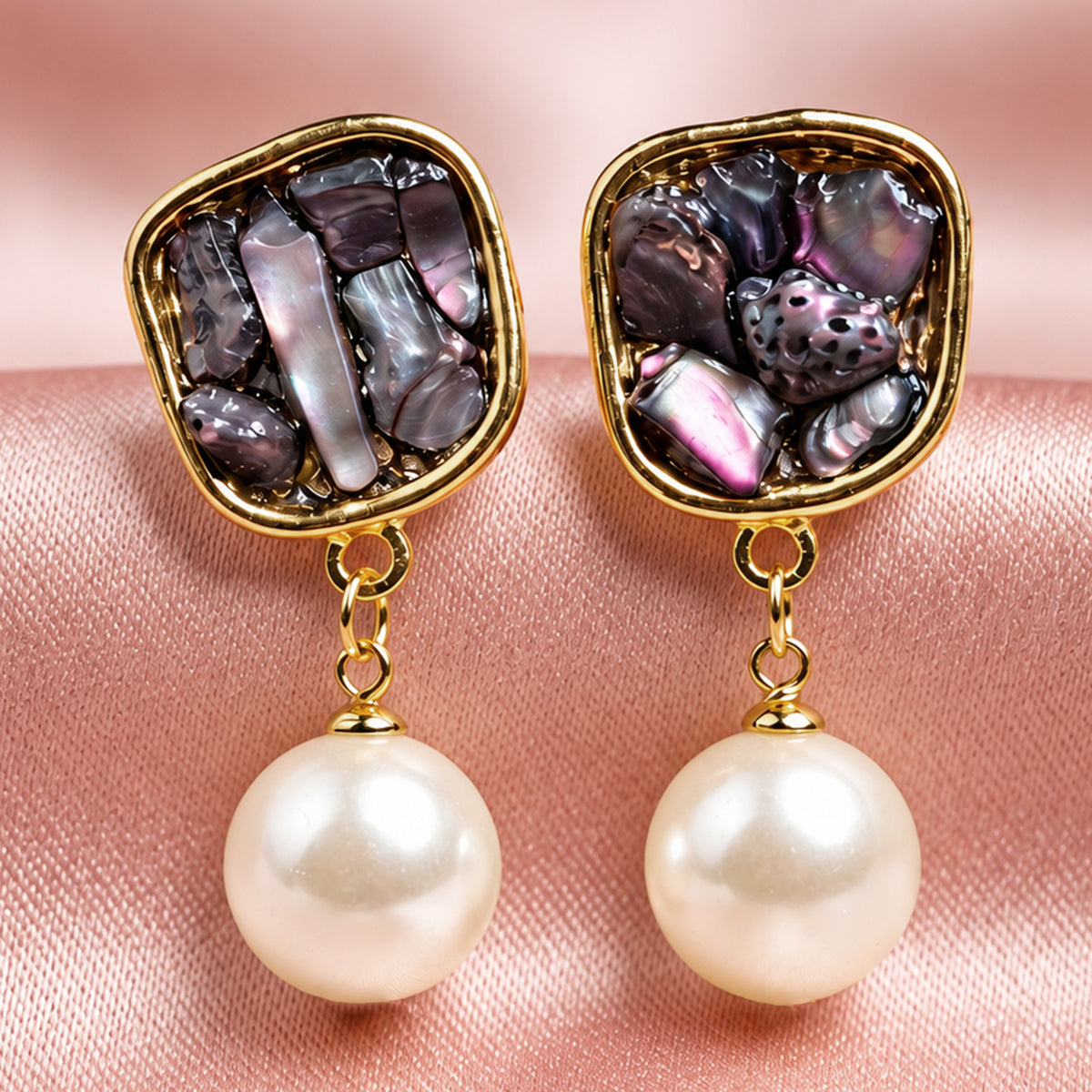 Artklim Elegant Multicolor Stone Pearl Gold-Tone Anti-Tarnish Earring