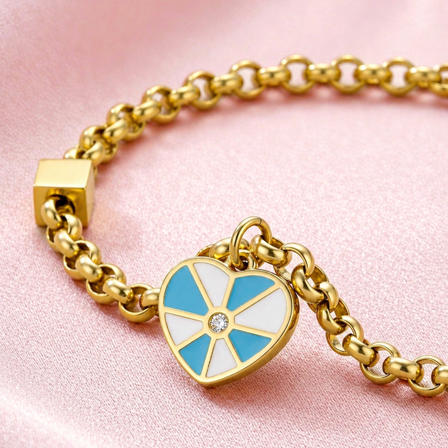 Artklim Blue Heart Charm Gold Anti-tarnish Bracelet