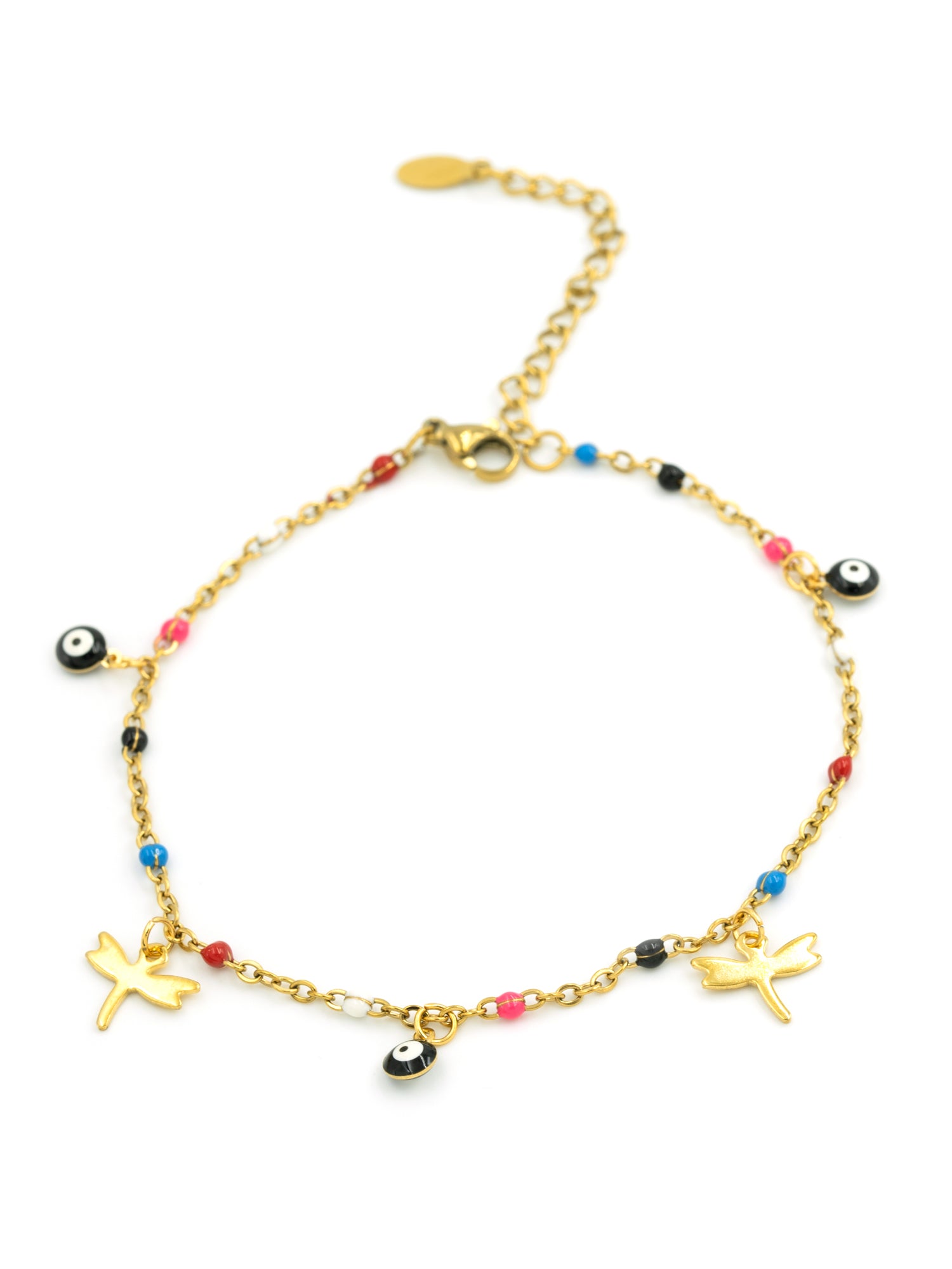 Artklim Gold Plated Butterfly Evil Eye Beaded Anti Tarnish Anklet