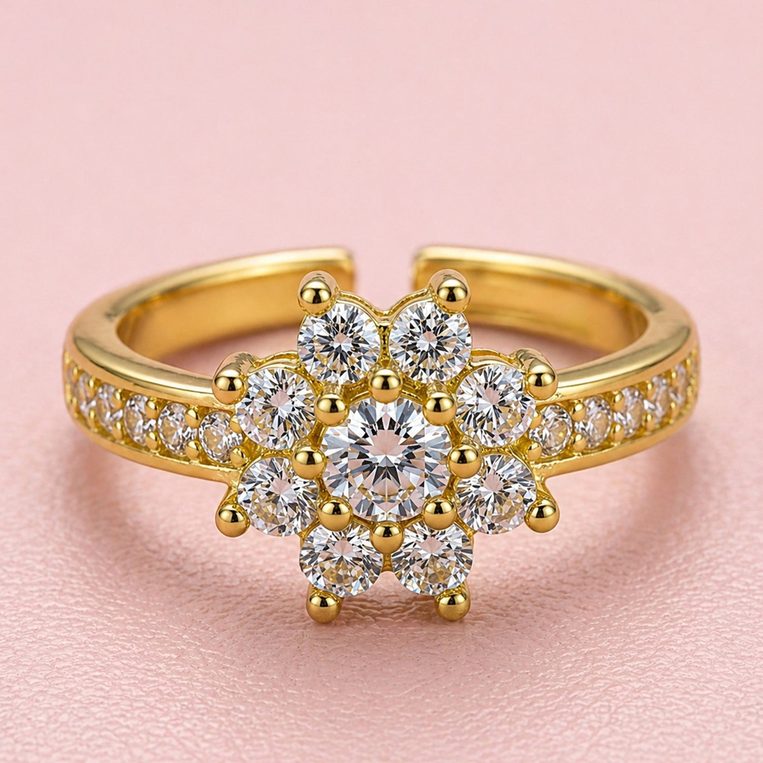 Artklim Radiant Floral Halo Gold Anti-Tarnish Ring