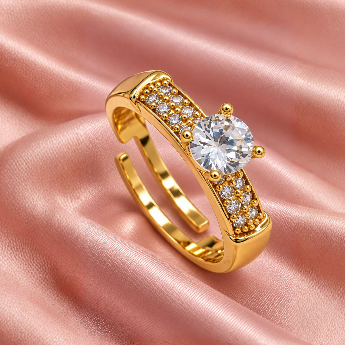 Artklim Radiant Solitaire Crystal Gold-Tone Anti-Tarnish Ring