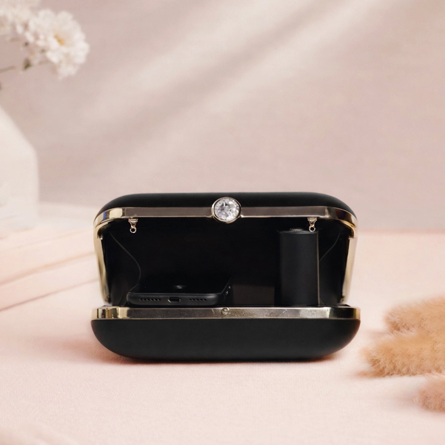Artklim Black Based Bird And Flowers Printed Clutch